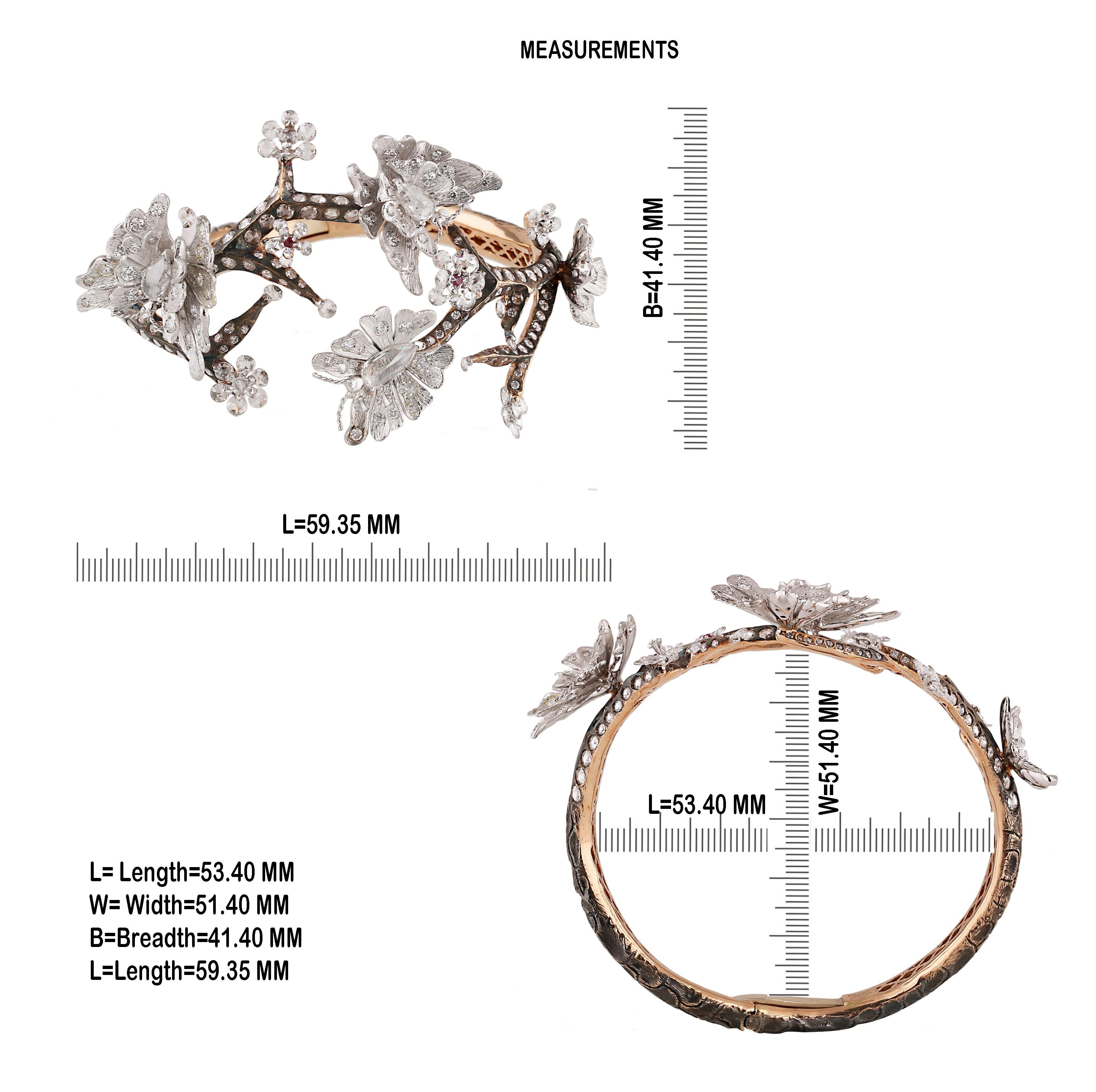 Taglio a rosa Studio Rêves Bracciale con farfalla e diamante in oro 18 carati realizzato a mano in vendita