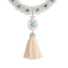 Studio Rêves Imperial Emerald, Diamond and Pearl Tassel Necklace in 18K Gold