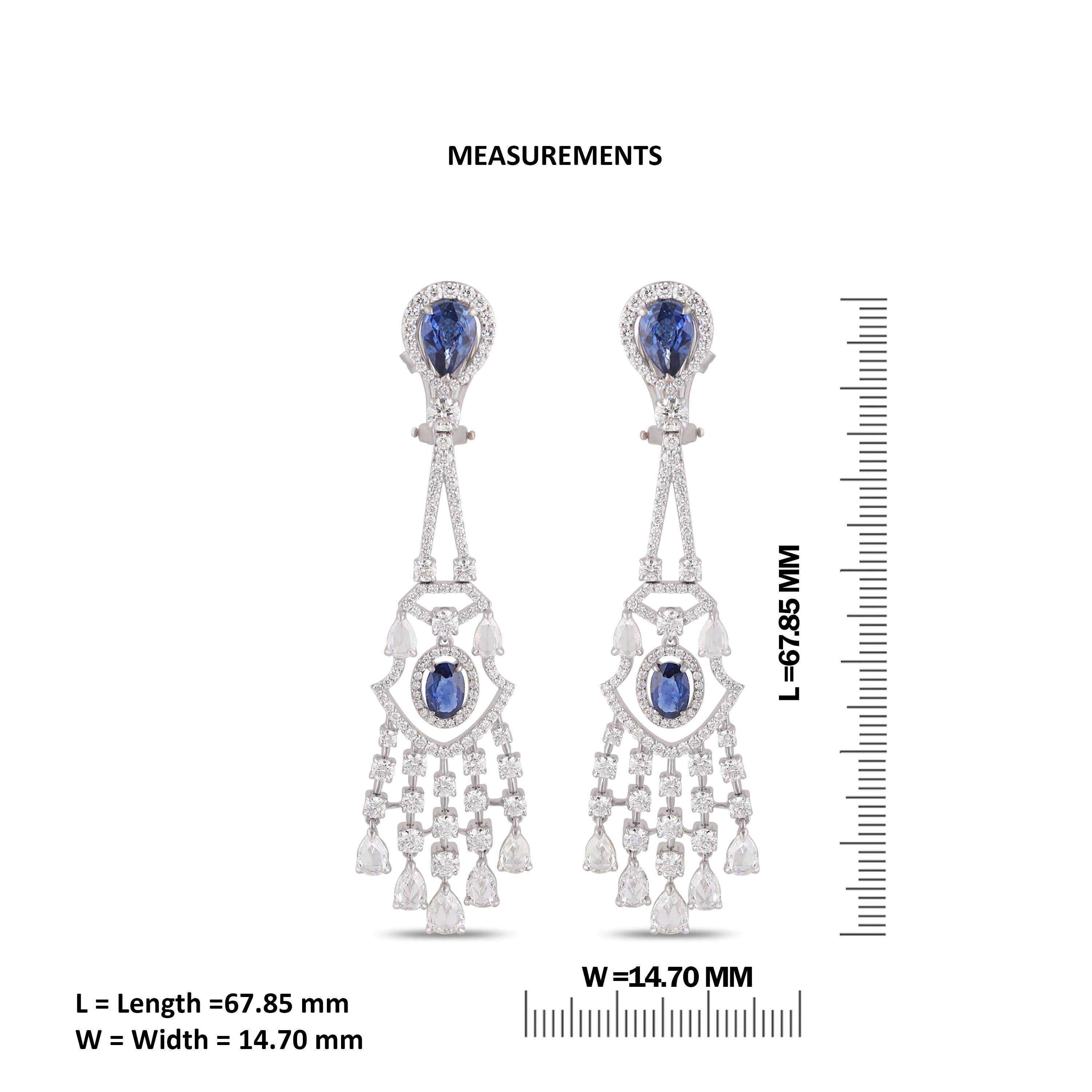 Contemporary Studio Rêves Lacy Dangling Earrings with Diamonds and Blue Sapphires in 18K Gold For Sale