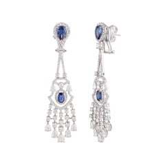 Studio Rêves Lacy Dangling Earrings with Diamonds and Blue Sapphires in 18K Gold