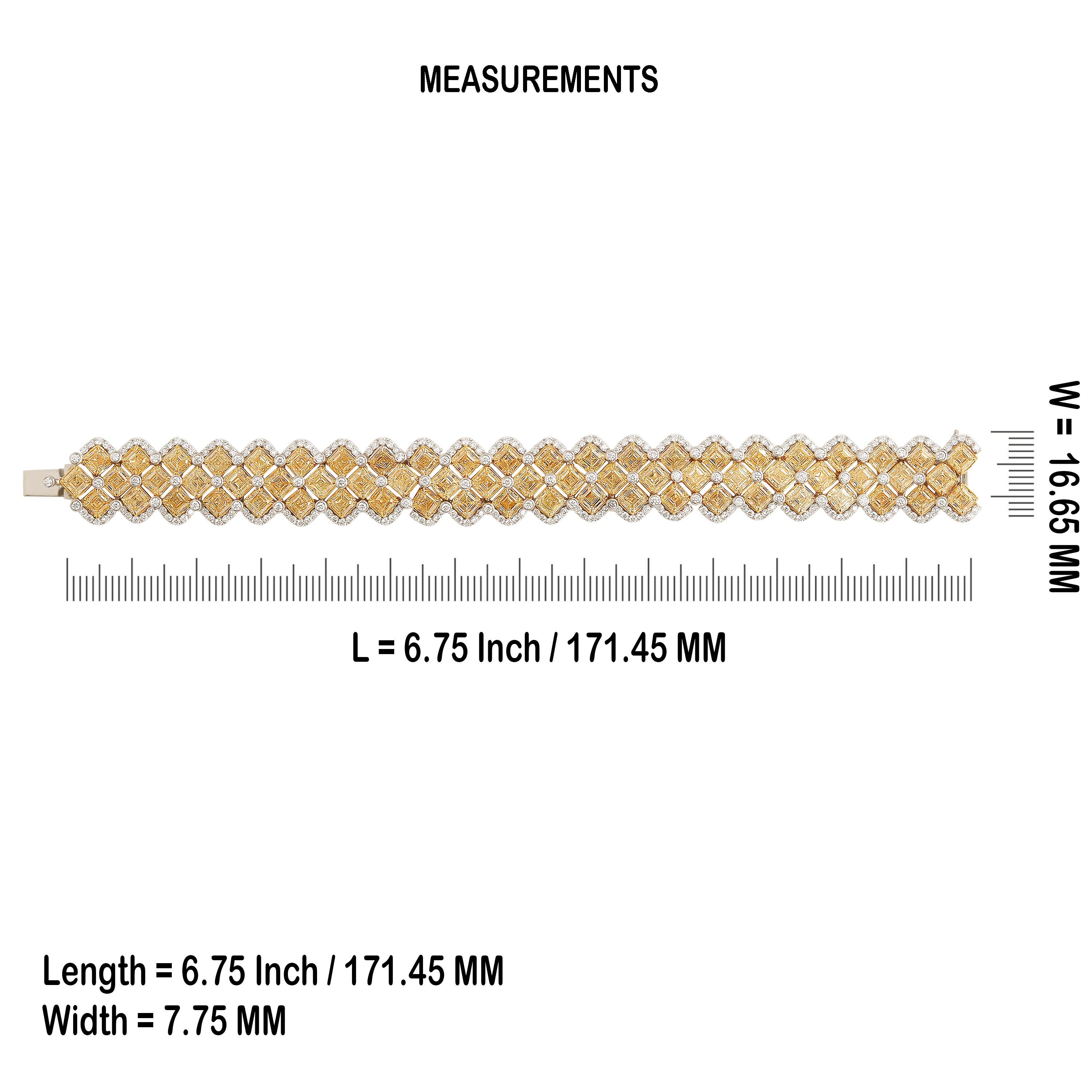 Studio Rêves Pulsera Entramado de Luz con Diamantes Asscher Amarillos en Oro de 18 K en venta 1