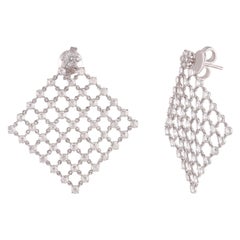 Studio Rêves Latticework Dangling Earrings with Diamonds in 18 Karat White Gold