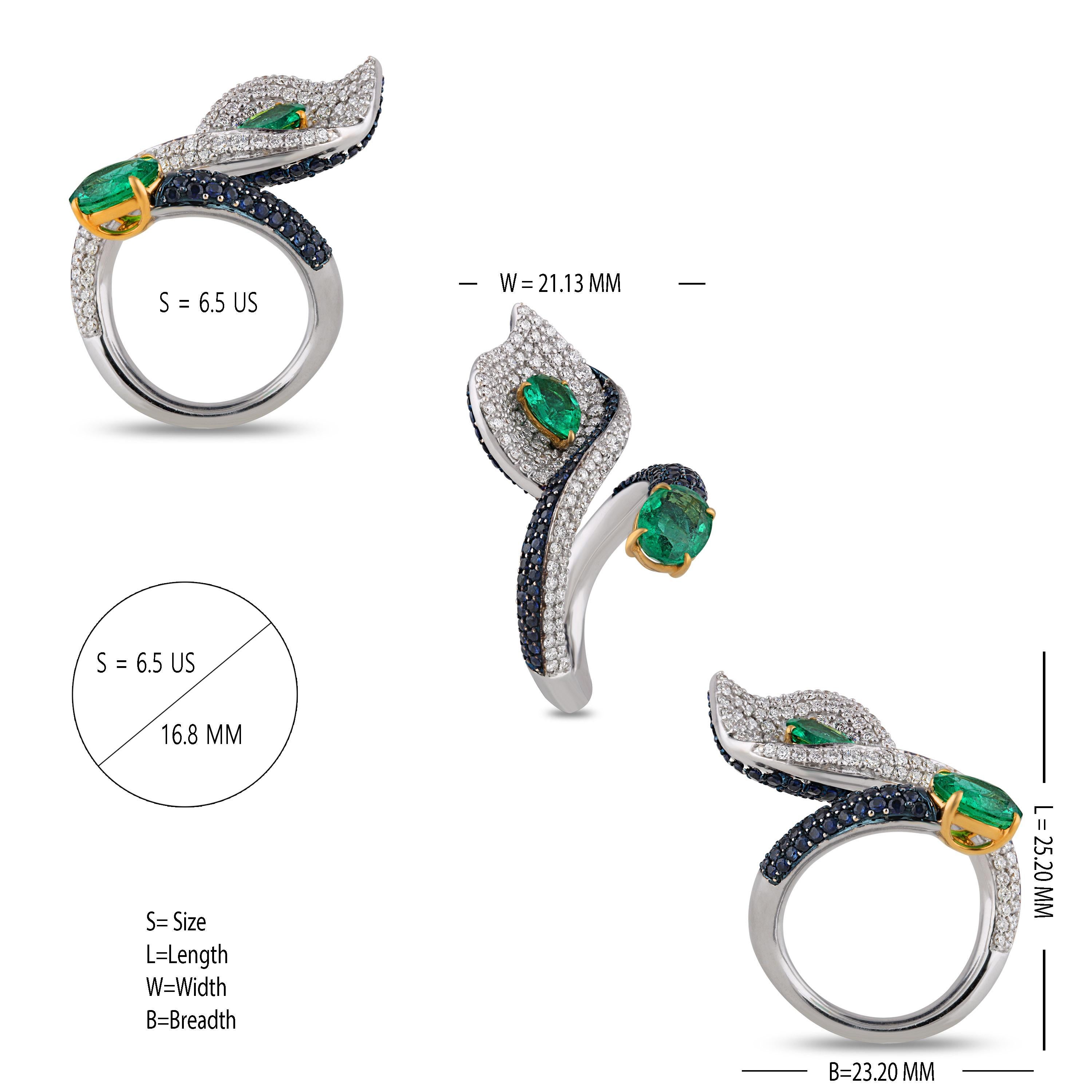 Contemporary Studio Rêves Leaf Cocktail Ring in 18 Karat Gold with Diamonds and Emeralds For Sale