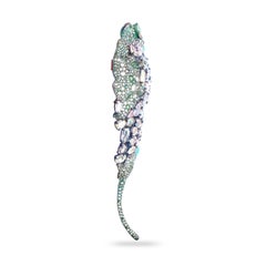 Studio Rêves Leaf of Eternal Wisdom Brooch with Sapphires in Titanium and Gold