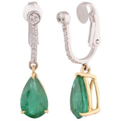 Studio Rêves Lever-Back Diamond and Emerald Drop Dangling Earrings in 18k Gold