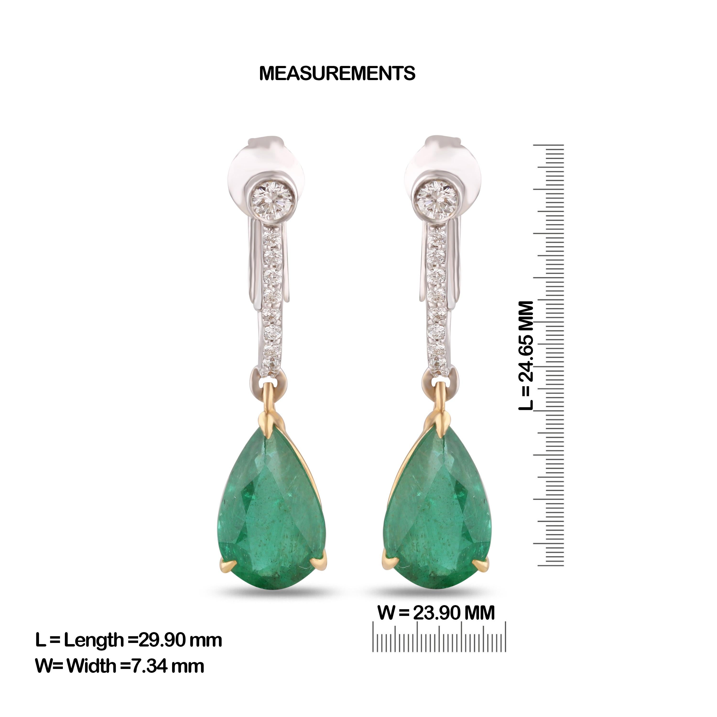 Gross Weight: 5.15  Grams
Diamond Weight: 0.30 cts
Emerald Weight: 4.41 cts
IGI Certification can be done on request.

Video can be uploaded on request.

Gorgeous Greens! Dangling on diamond studded links, these pear shaped emeralds mirror the