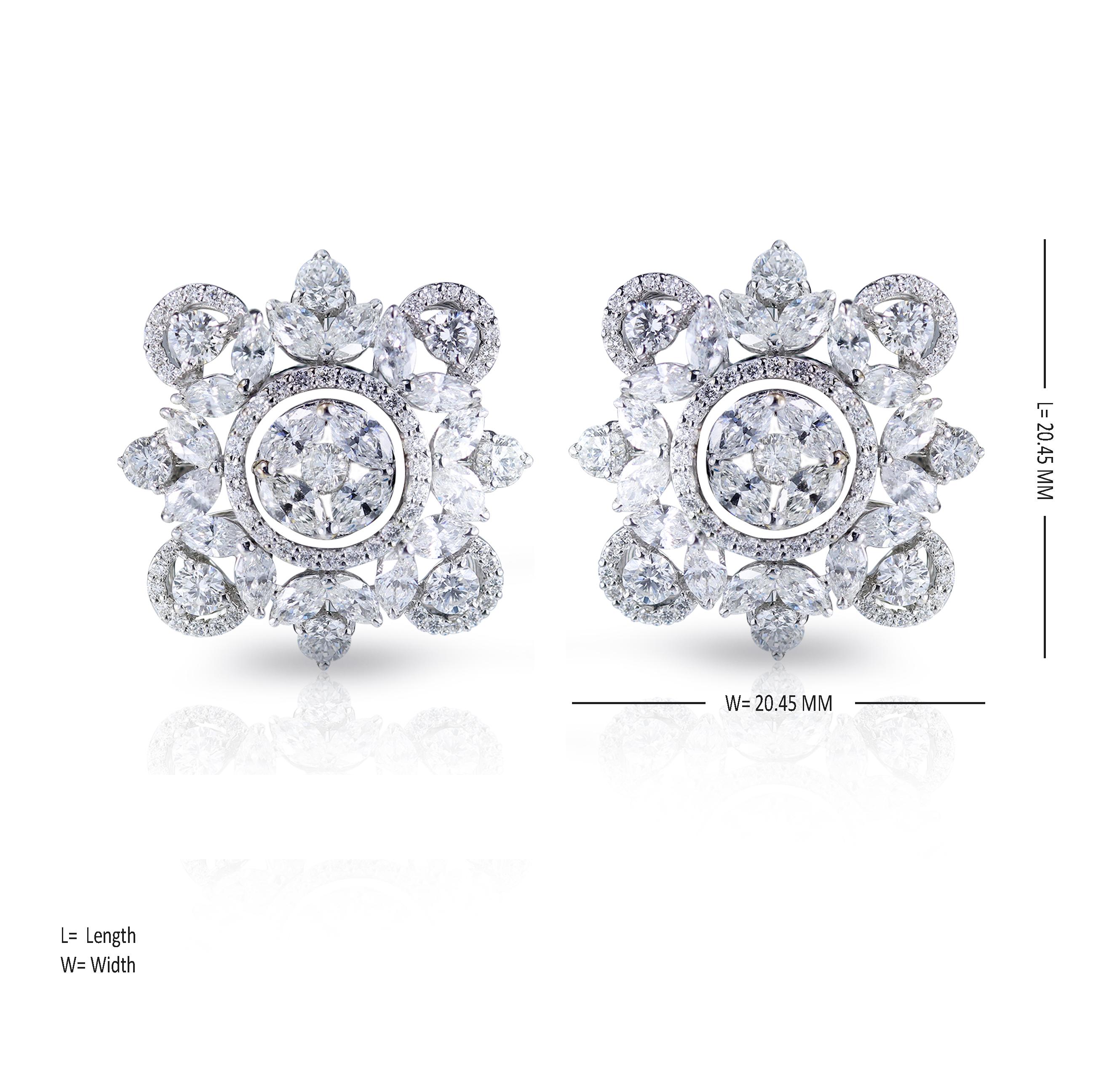 Studio Rêves Marquise and Round Diamonds Stud Earrings in 18 Karat Gold In New Condition For Sale In Mumbai, Maharashtra