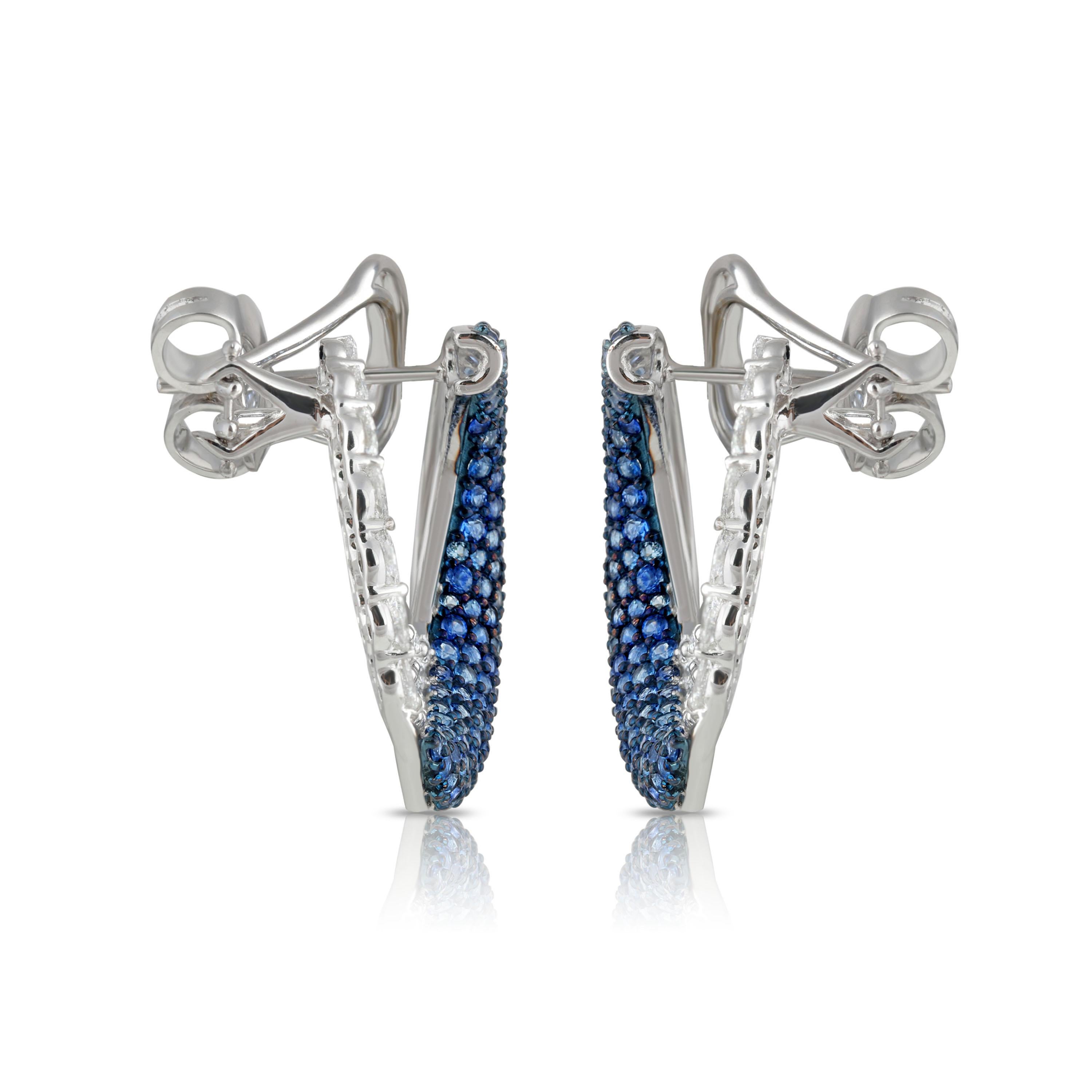Contemporary Studio Rêves Marquise Diamonds and Blue Sapphire Earrings in 18 Karat Gold