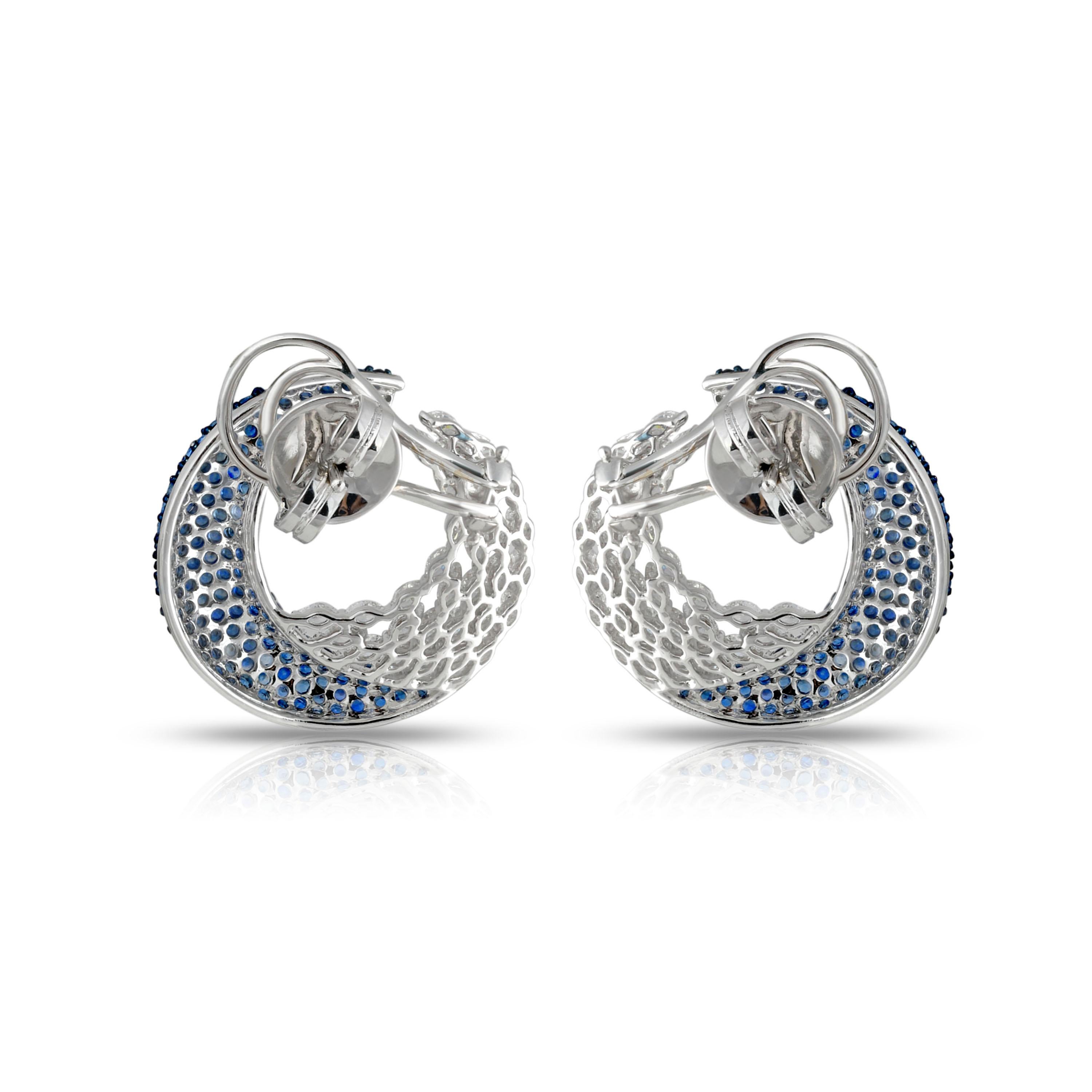 Marquise Cut Studio Rêves Marquise Diamonds and Blue Sapphire Earrings in 18 Karat Gold