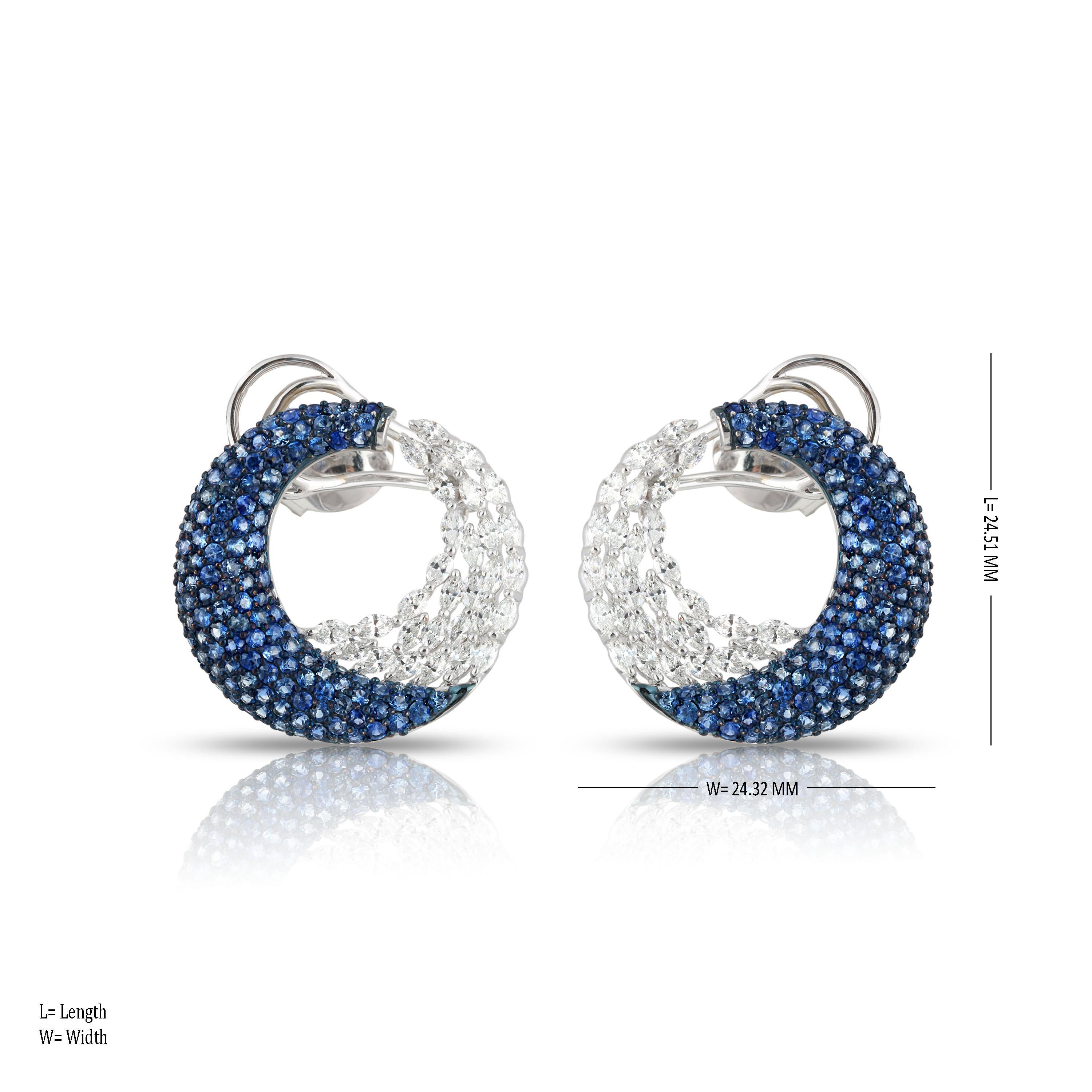 Studio Rêves Marquise Diamonds and Blue Sapphire Earrings in 18 Karat Gold In New Condition In Mumbai, Maharashtra
