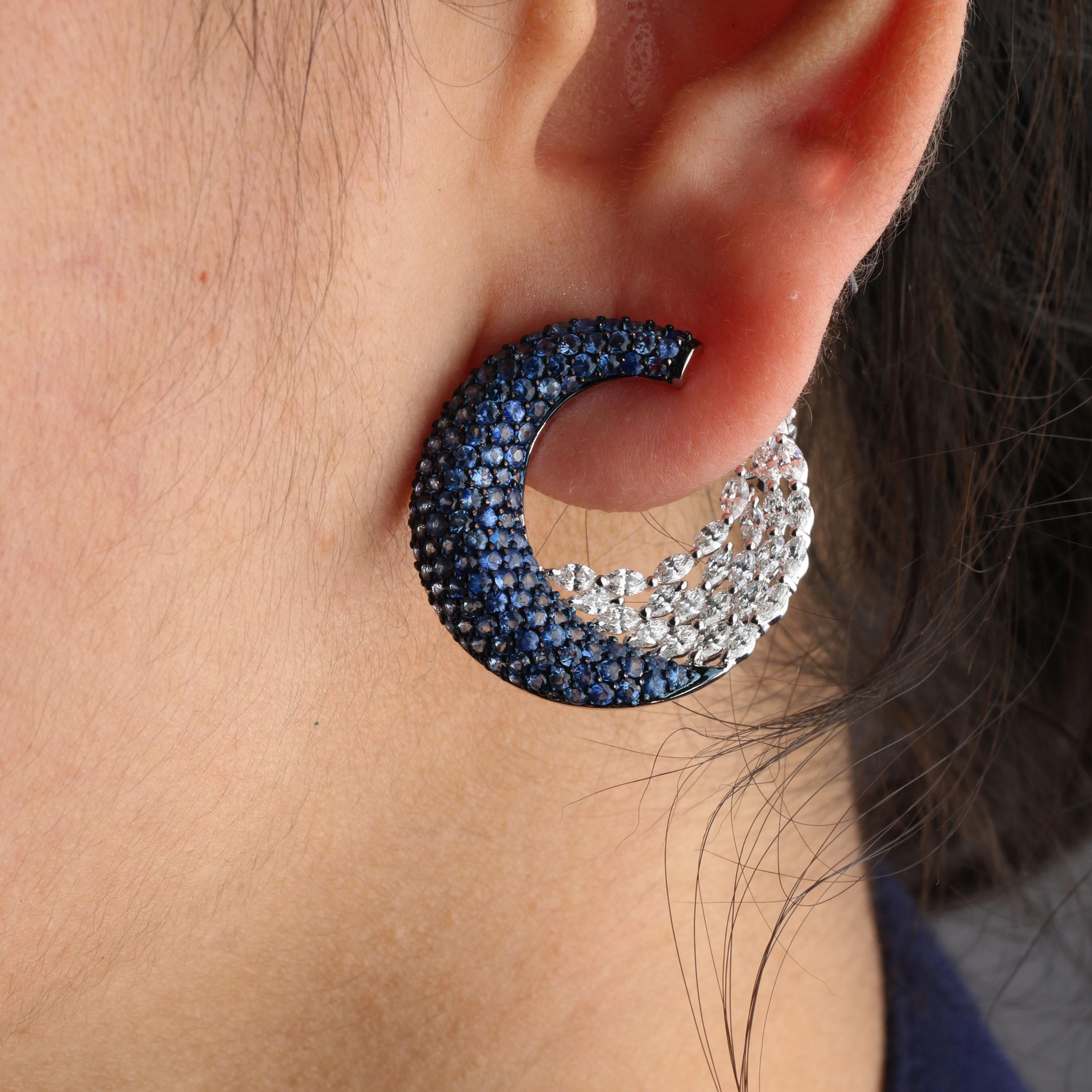 Studio Rêves Marquise Diamonds and Blue Sapphire Earrings in 18 Karat Gold 1