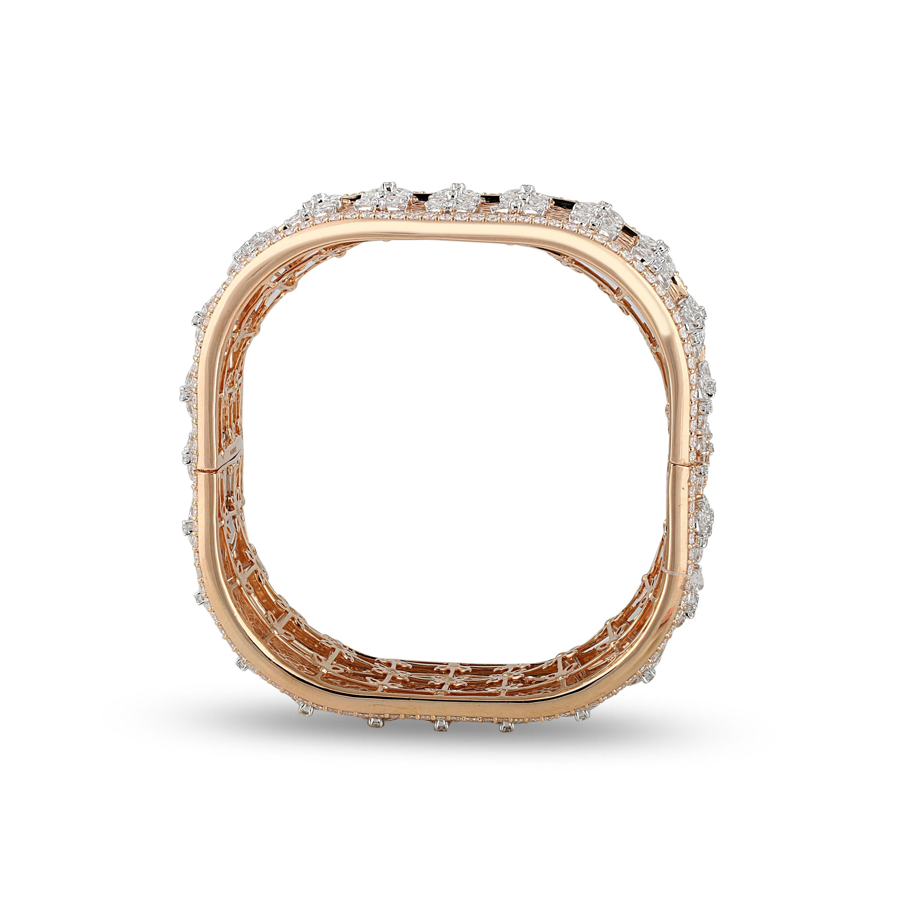 Modern Studio Rêves Marquise Diamonds Filigree Bangle Bracelet in 18 Karat Gold