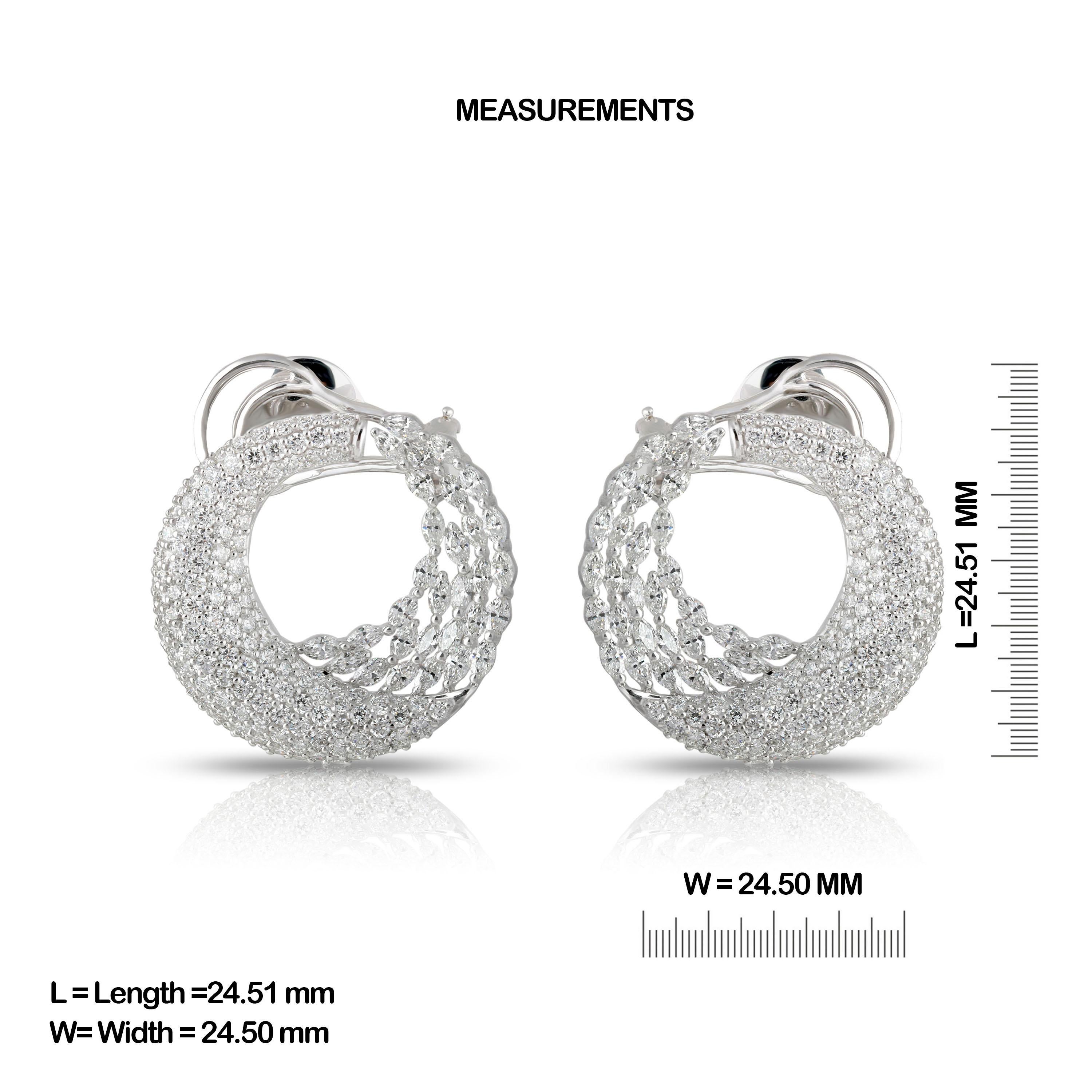 Contemporary Studio Rêves Marquise Diamonds Hoop Earrings in 18 Karat White Gold For Sale