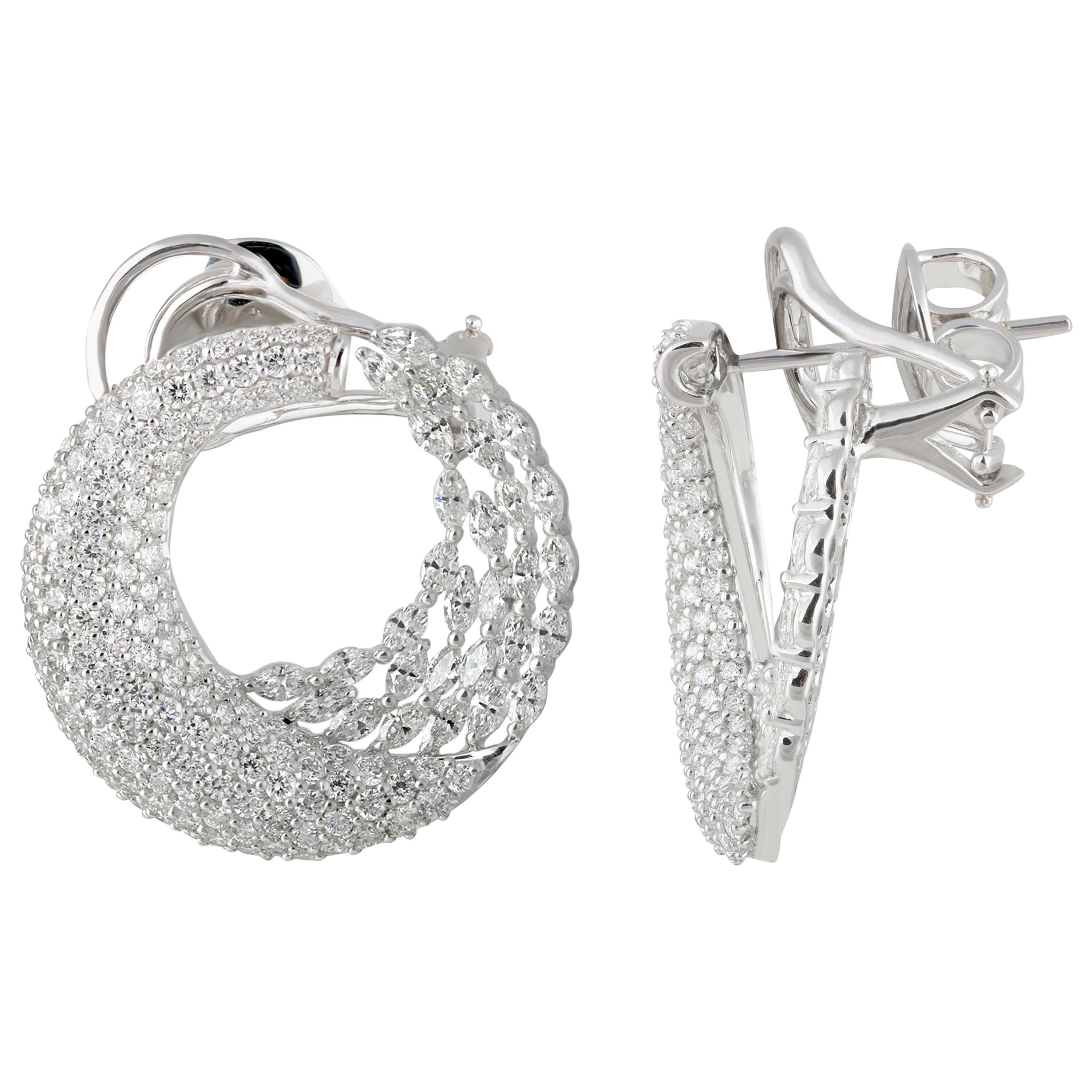 Studio Rêves Marquise Diamonds Hoop Earrings in 18 Karat White Gold In New Condition For Sale In Mumbai, Maharashtra