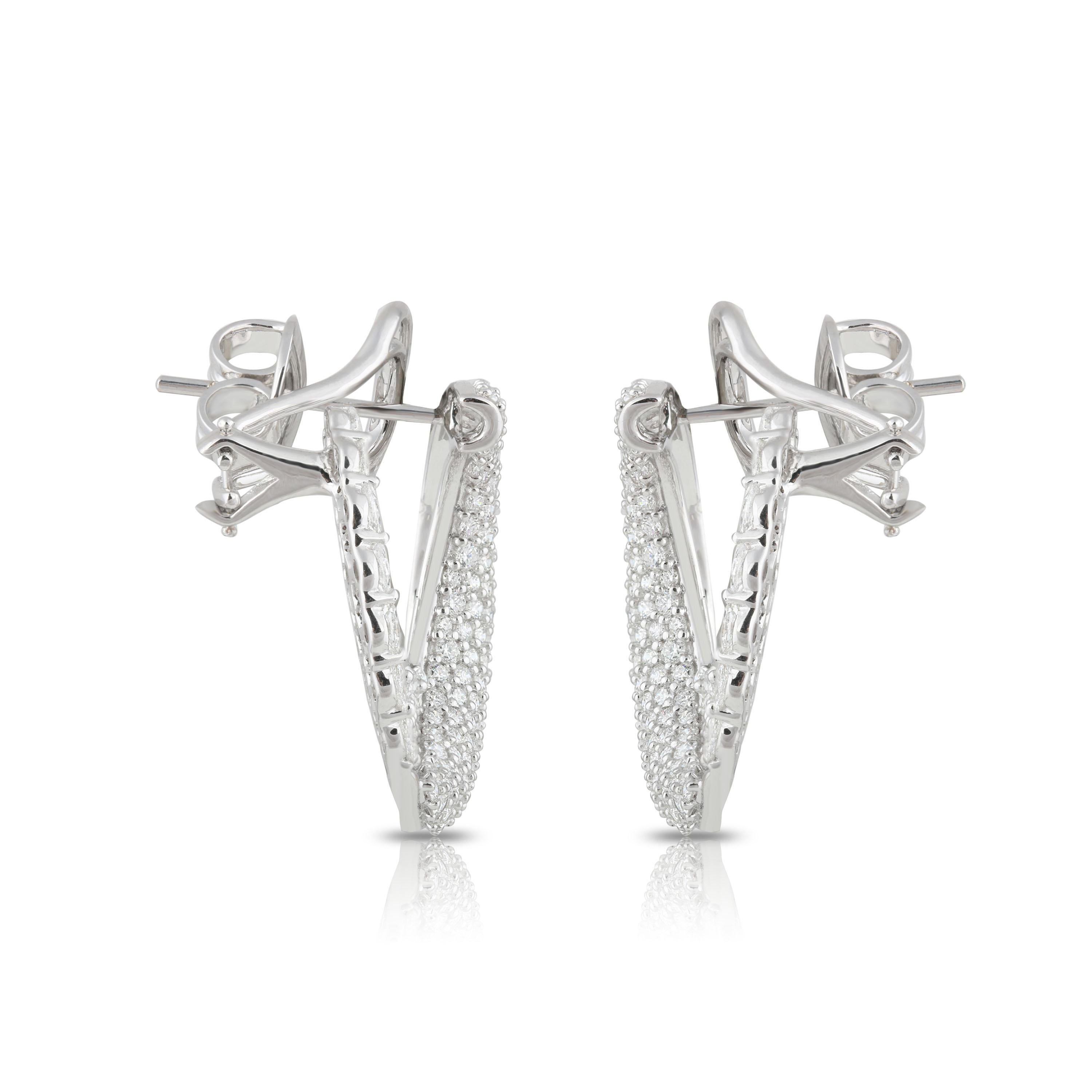 Women's Studio Rêves Marquise Diamonds Hoop Earrings in 18 Karat White Gold For Sale