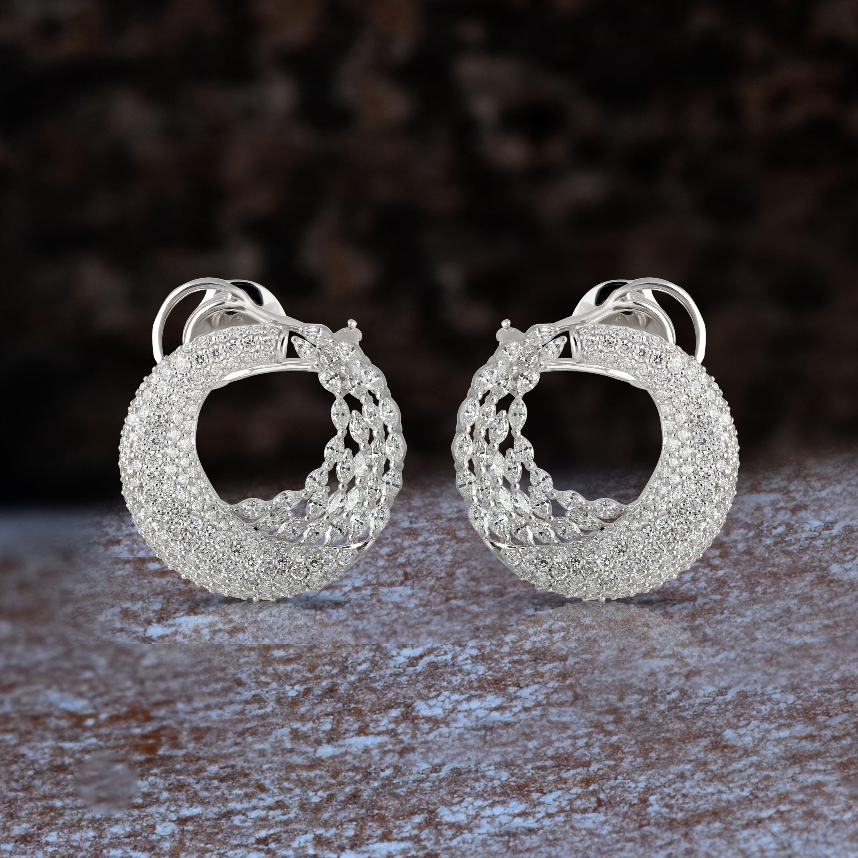 Studio Rêves Marquise Diamonds Hoop Earrings in 18 Karat White Gold For Sale 2