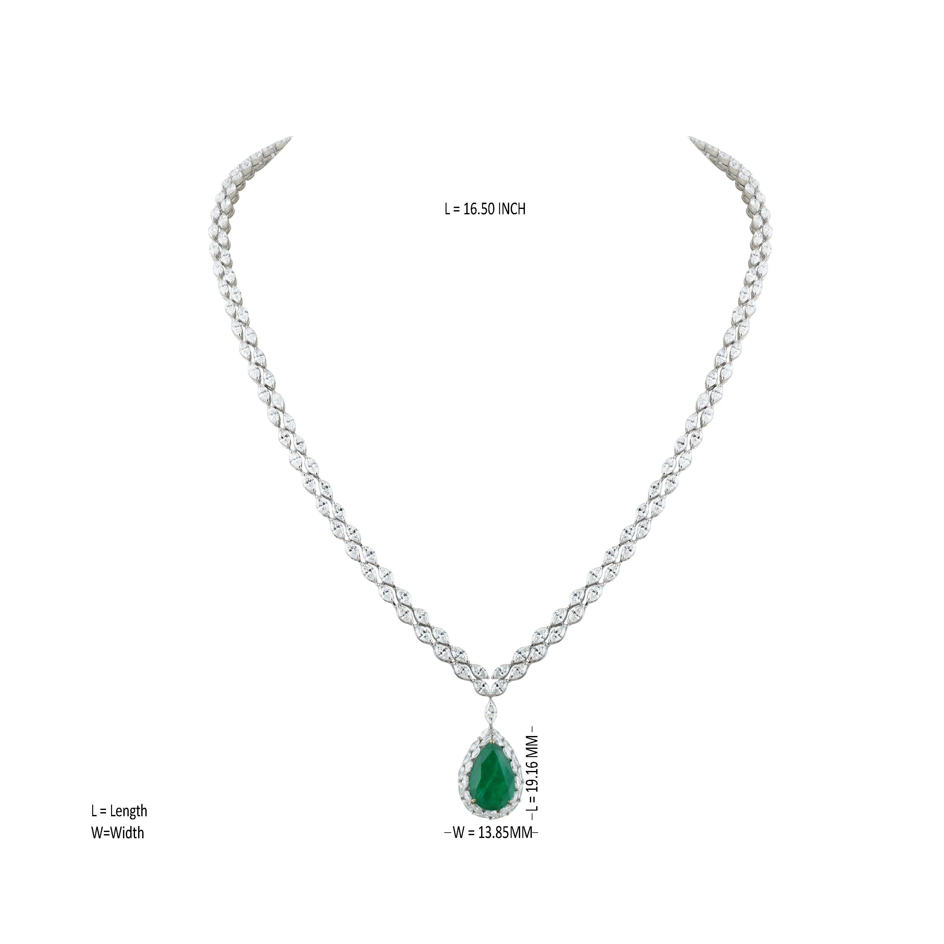 Modern Studio Rêves Marquise Diamonds Line Necklace in 18 Karat Gold with Emerald Pear For Sale