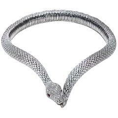 Studio Rêves Marquise Snake Spring Collar Necklace 18 Karat White Gold