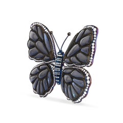 Studio Rêves 'Midnight Wings' Sapphire Cabochon, Diamond & Black Beads Butterfly