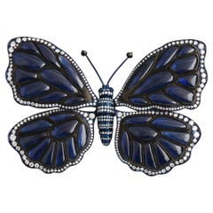 Studio Rêves 'Midnight Wings' Sapphire Cabochon, Diamond & Black Beads Butterfly