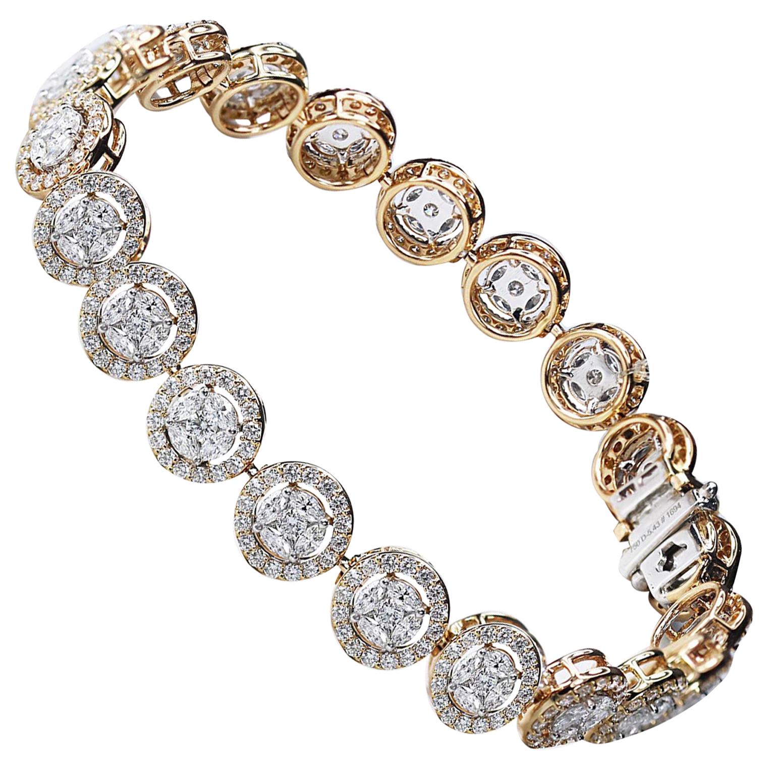 Studio Rêves Mosaic Marquise Diamond Tennis Bracelet in 18 Karat Gold For Sale