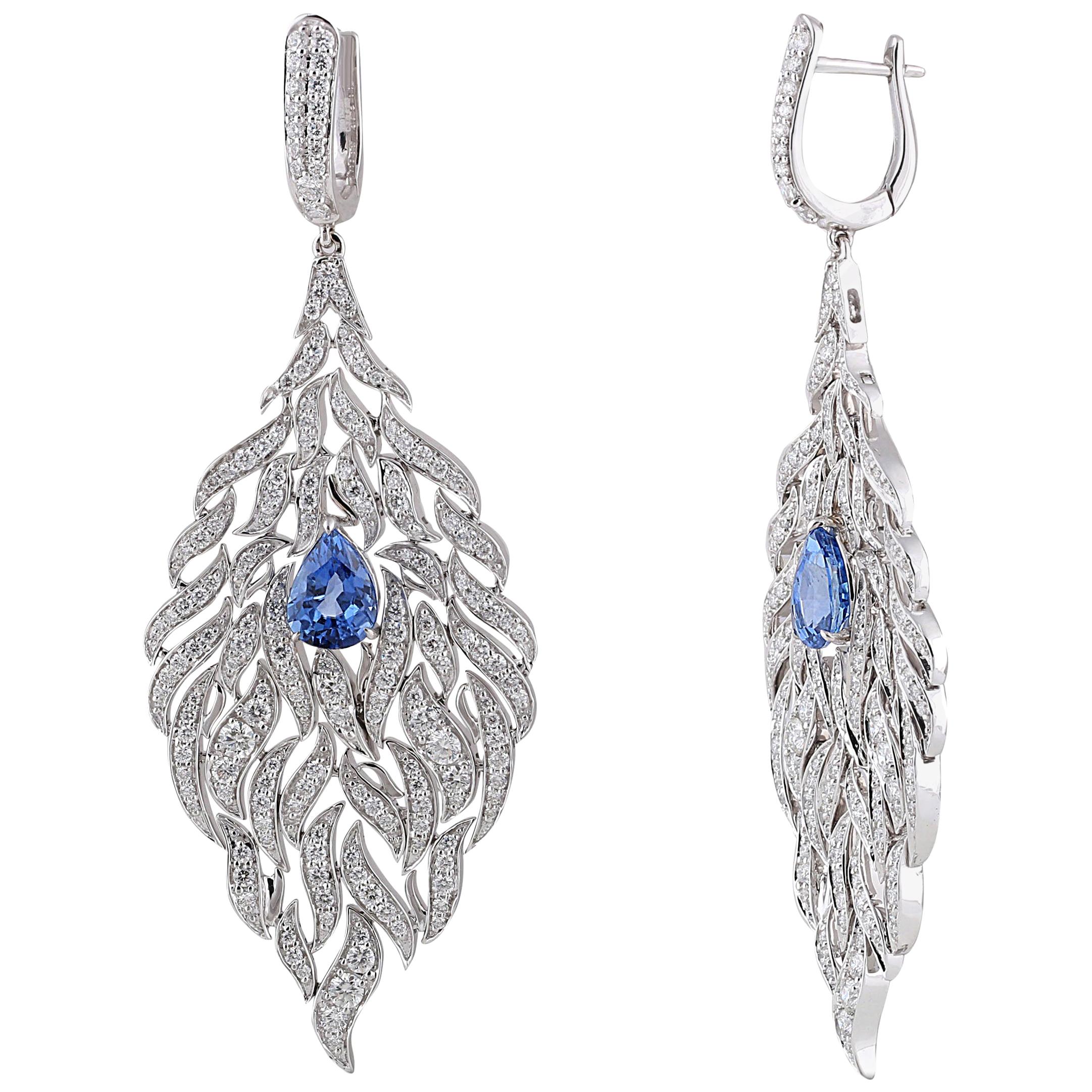 Studio Rêves Pendientes Colgantes de Diamantes Inspirados en el Océano con Zafiro Azul en 18K