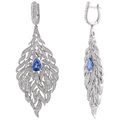 Studio Rêves Ocean Inspired Diamond Dangling Earrings with Blue Sapphire in 18K 