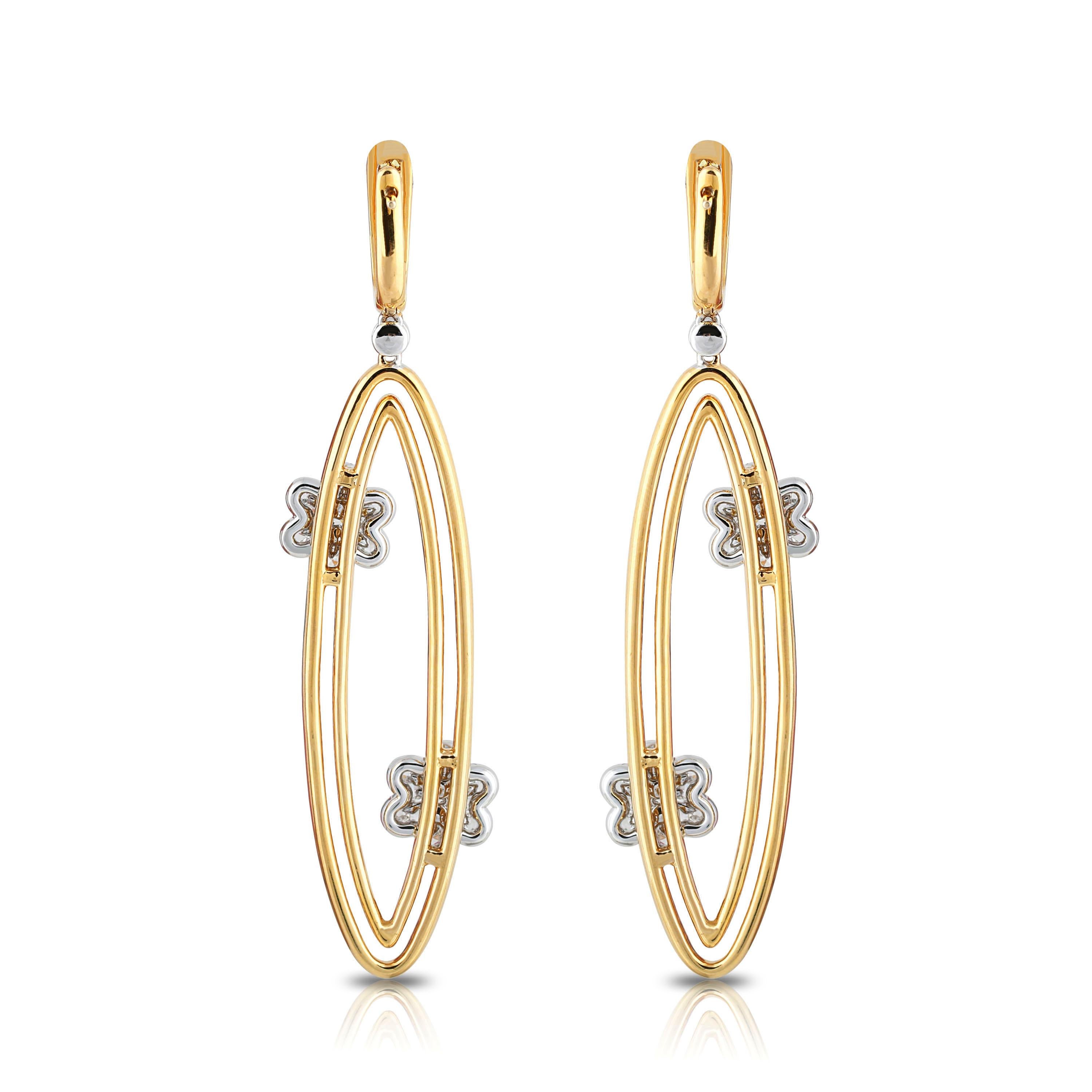 Studio Rêves Oval Dangling Diamonds Earrings with Yellow Sapphire in 18k Gold For Sale 2