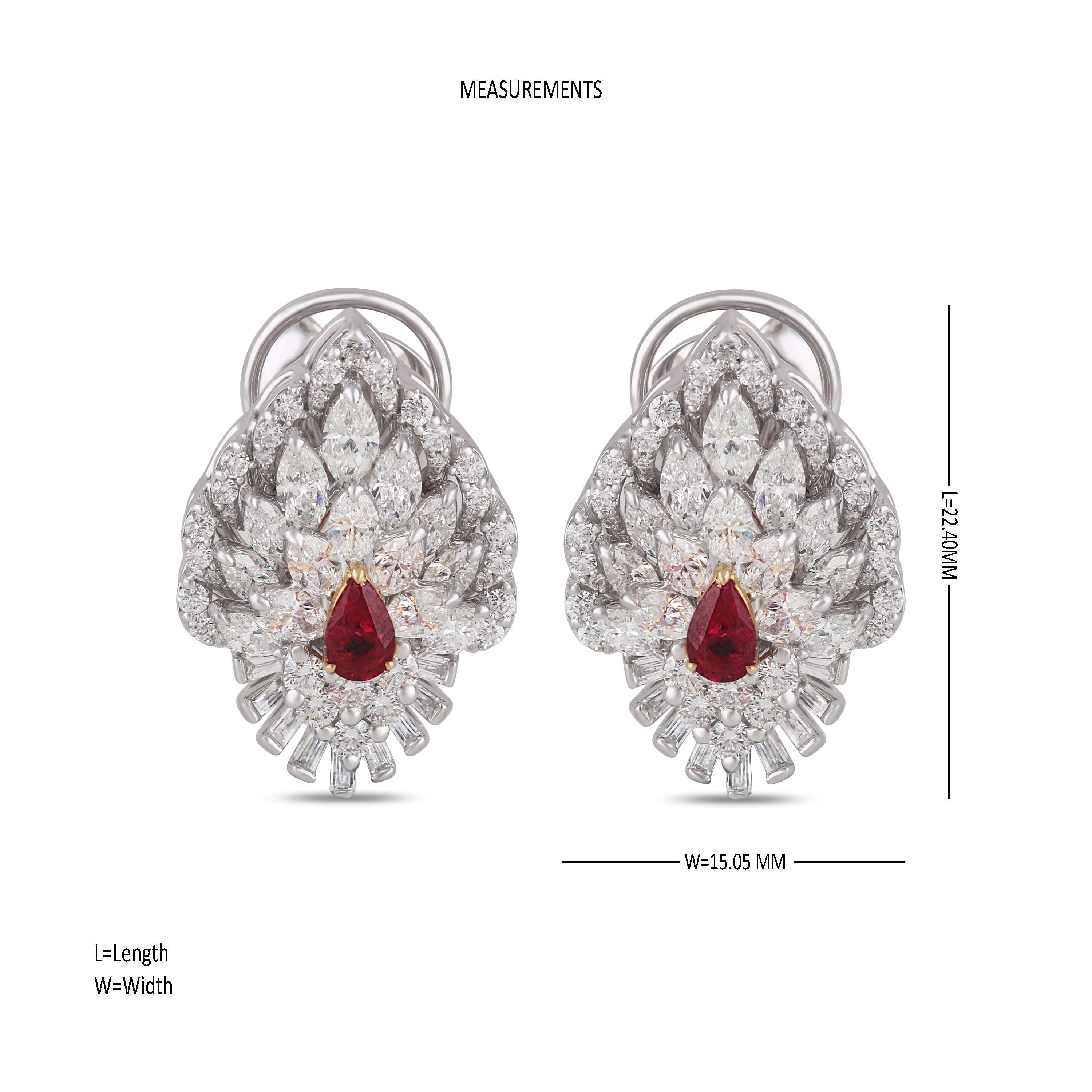 Modern Studio Rêves Peacock Inspired Diamond and Ruby Earrings in 18 Karat Gold For Sale