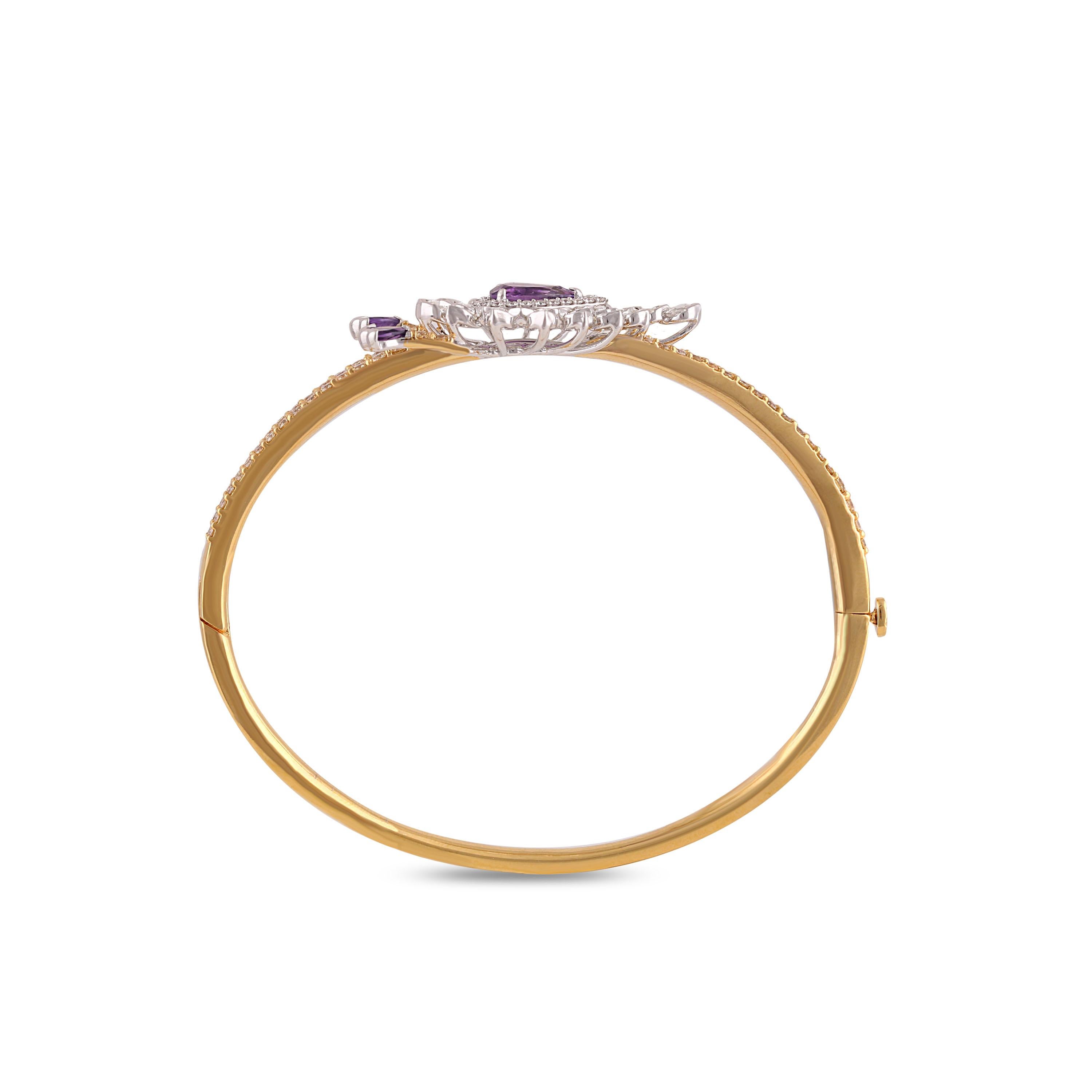 Studio Rêves Pear Cut Amethyst and Diamond Bracelet in 18 Karat Gold For Sale 1