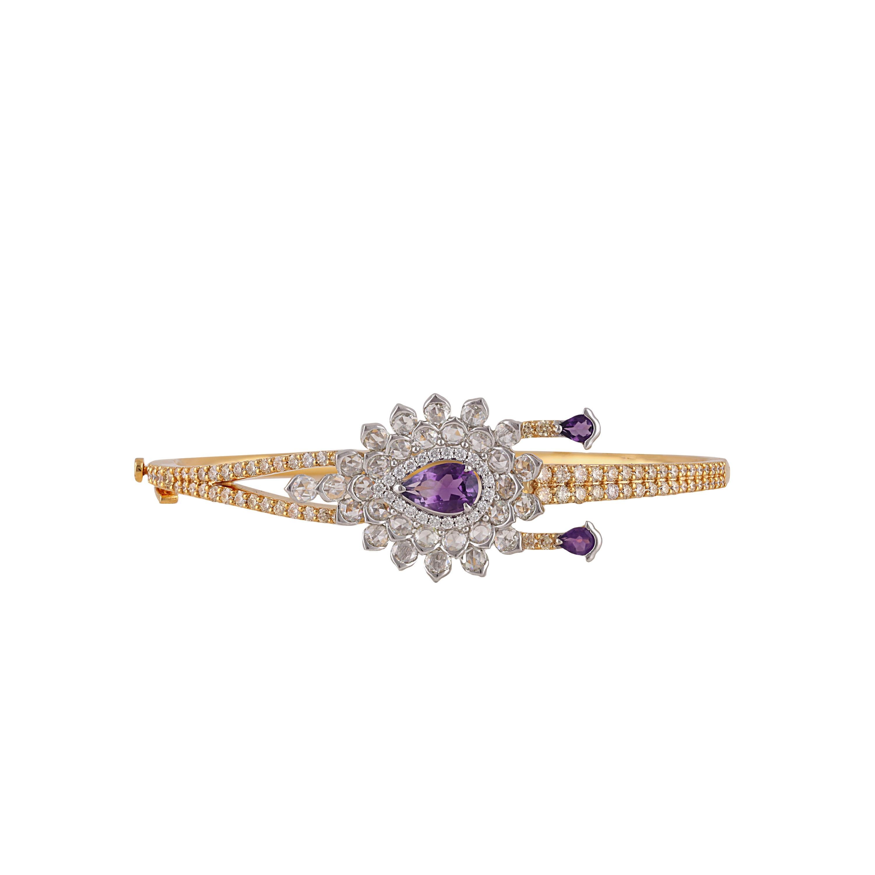 Studio Rêves Pear Cut Amethyst and Diamond Bracelet in 18 Karat Gold For Sale 2