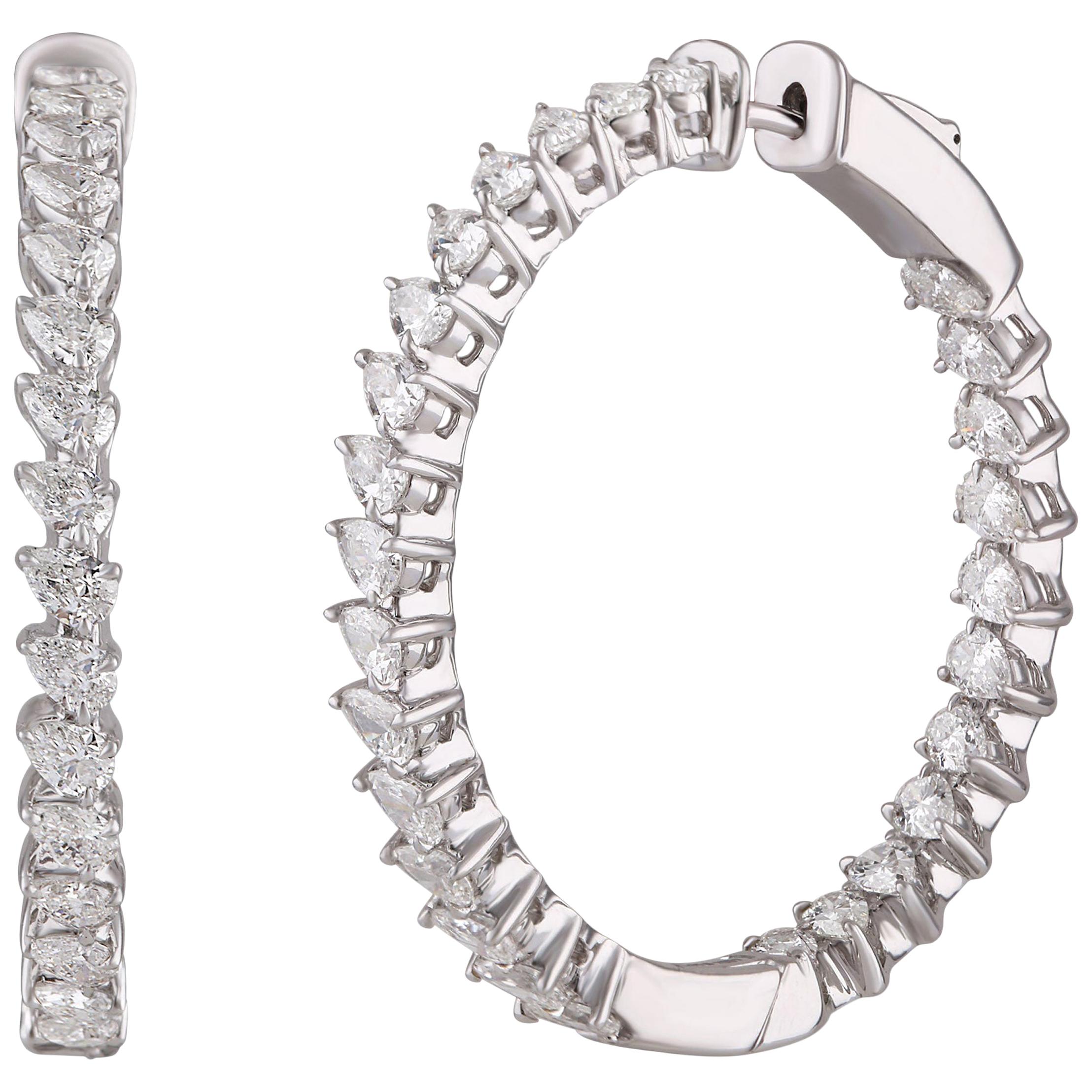 Studio Rêves Pear Diamond Hoop Earrings in 18 Karat White Gold For Sale