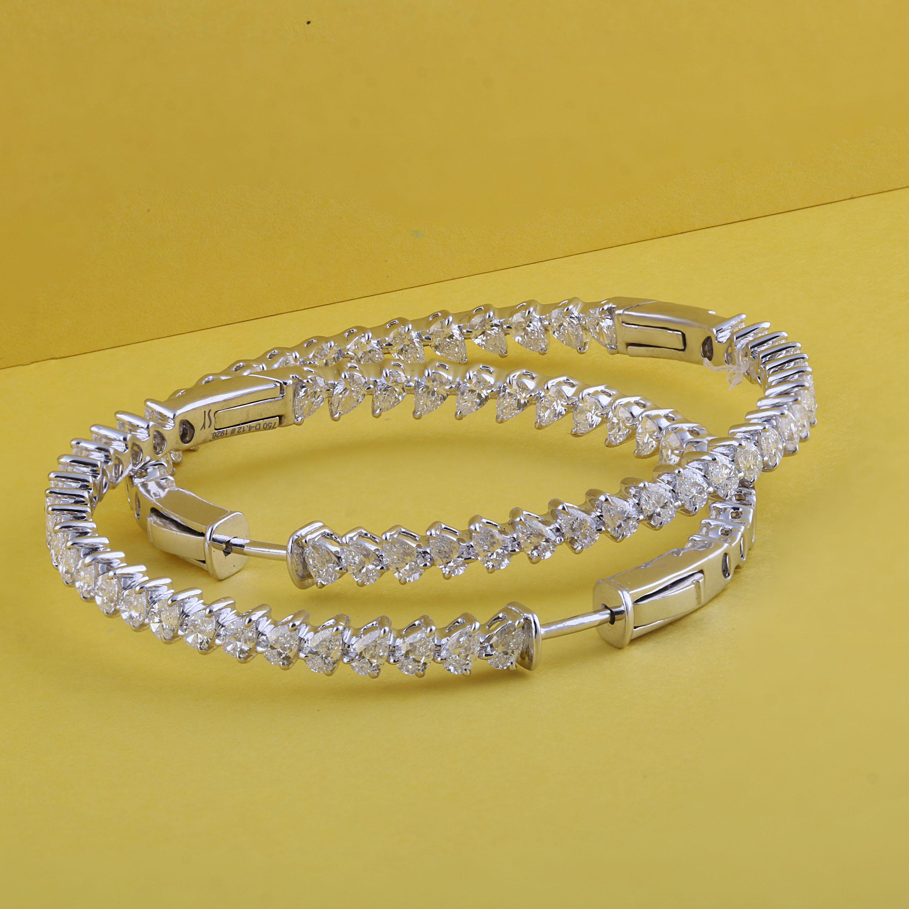 Studio Rêves Pear Diamond Studded Hoop Earrings in 18 Karat White Gold For Sale 1
