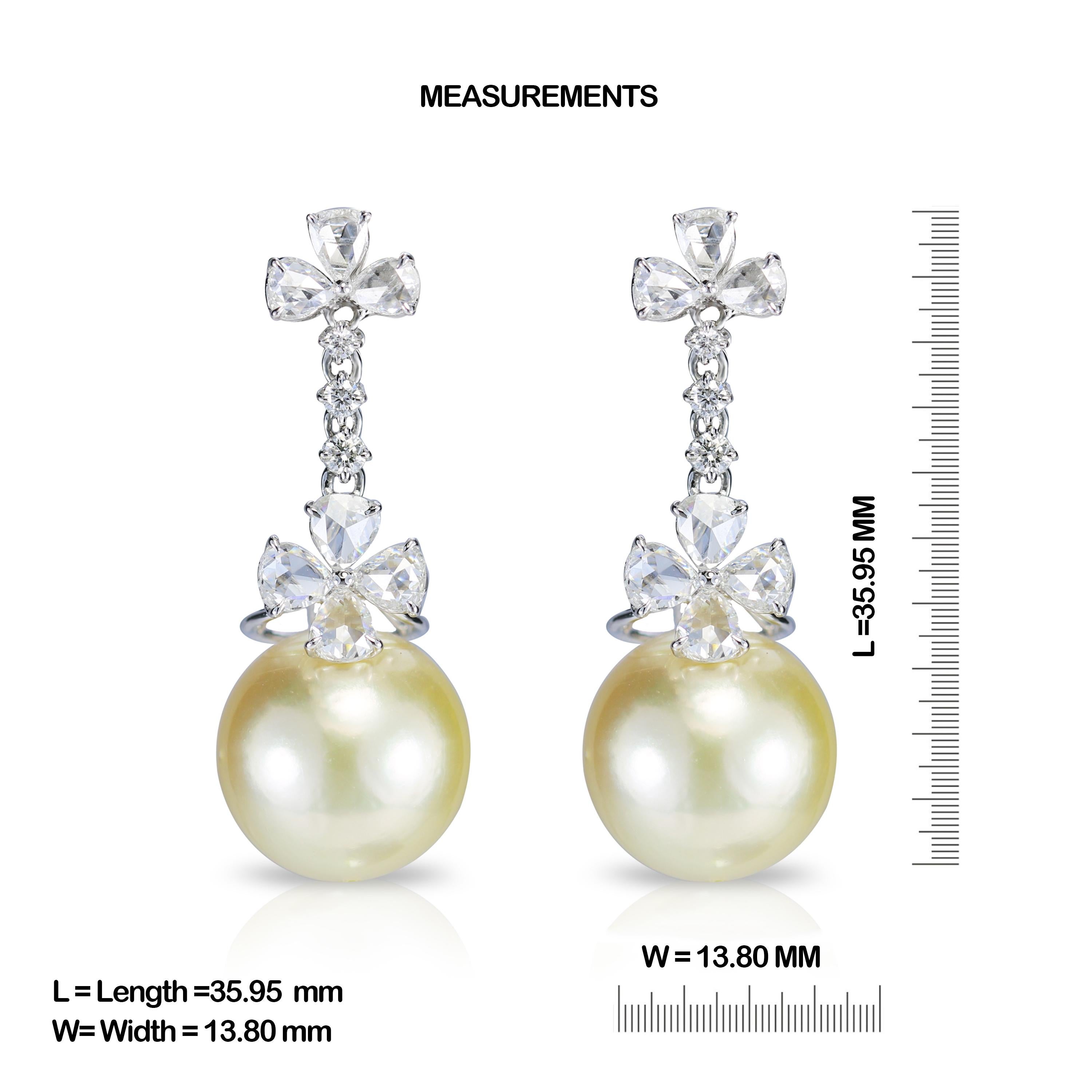 Modern Studio Rêves Pear Rose Cut Diamonds and South Sea Pearl Earrings in 18K Gold For Sale