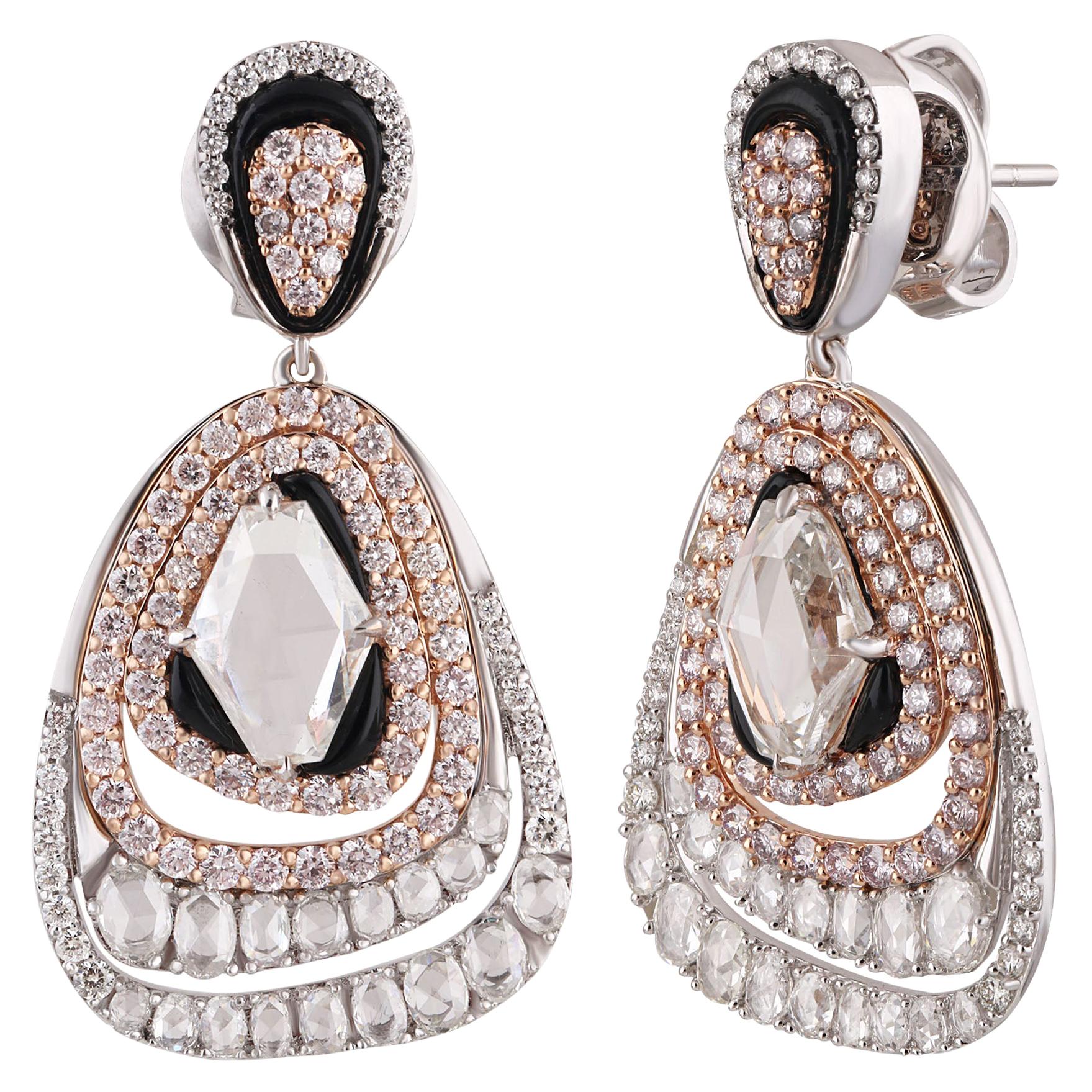 Studio Rêves Pear Shaped Diamond Dangling Earrings in 18 Karat Gold For Sale