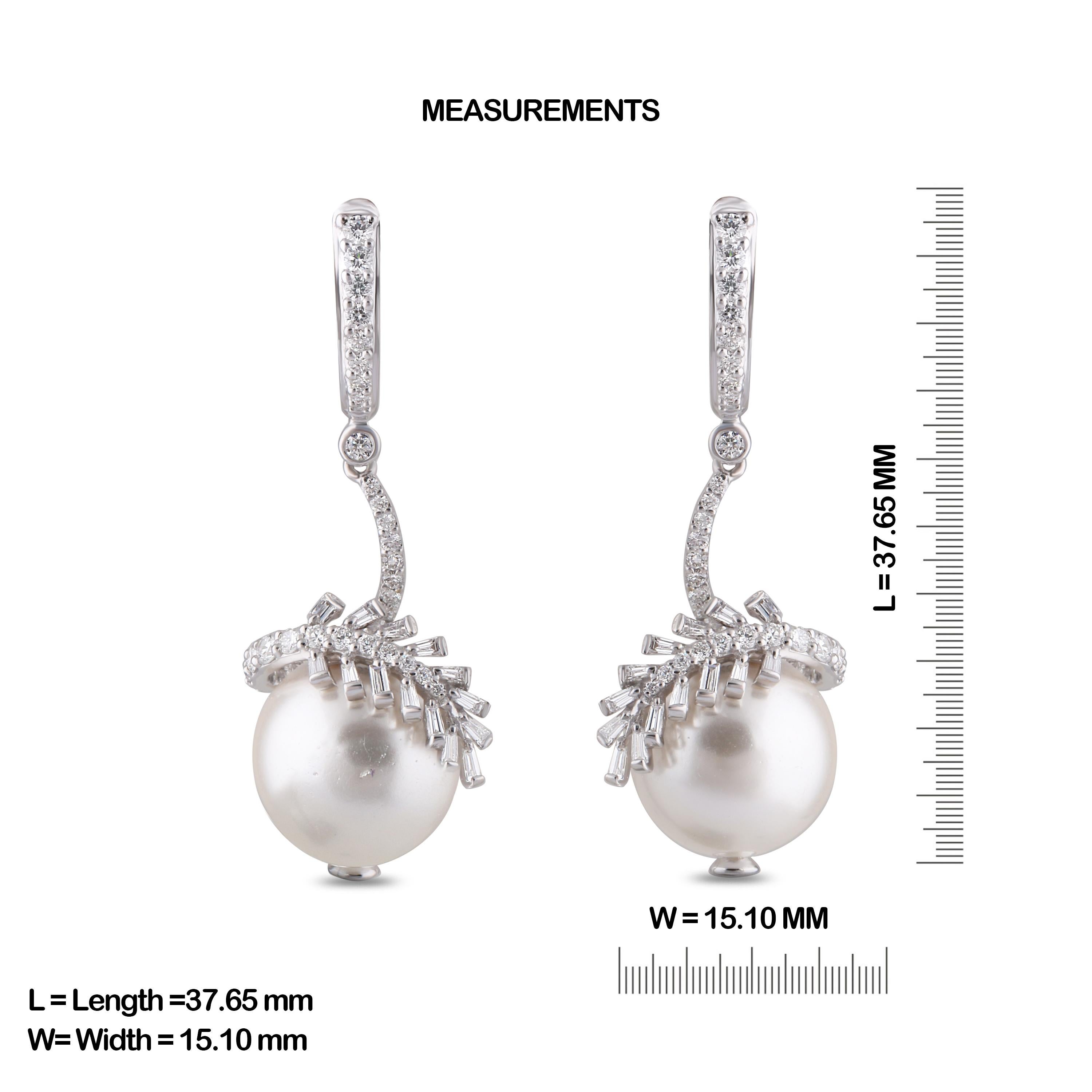 Gross Weight: 10.02 Grams
Diamond Weight: 0.96 cts
South Sea Pearls Weight: 24.46 cts
IGI Certification can be done on request.

Video of the product can be shared on request

The artistic setting of these diamond and pearl earrings is fit for