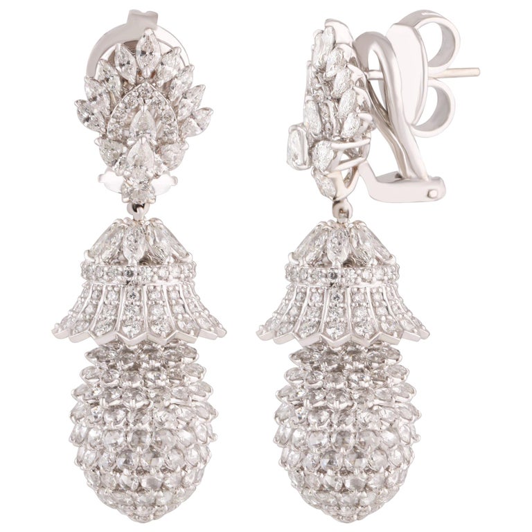 Diamond and 18-karat white gold dangling pineapple earrings