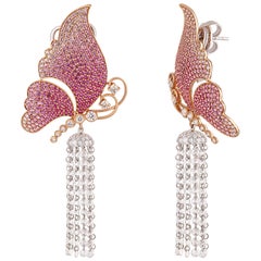 Studio Rêves Pink Sapphire and Diamond Butterfly Dangling Earrings in 18K Gold