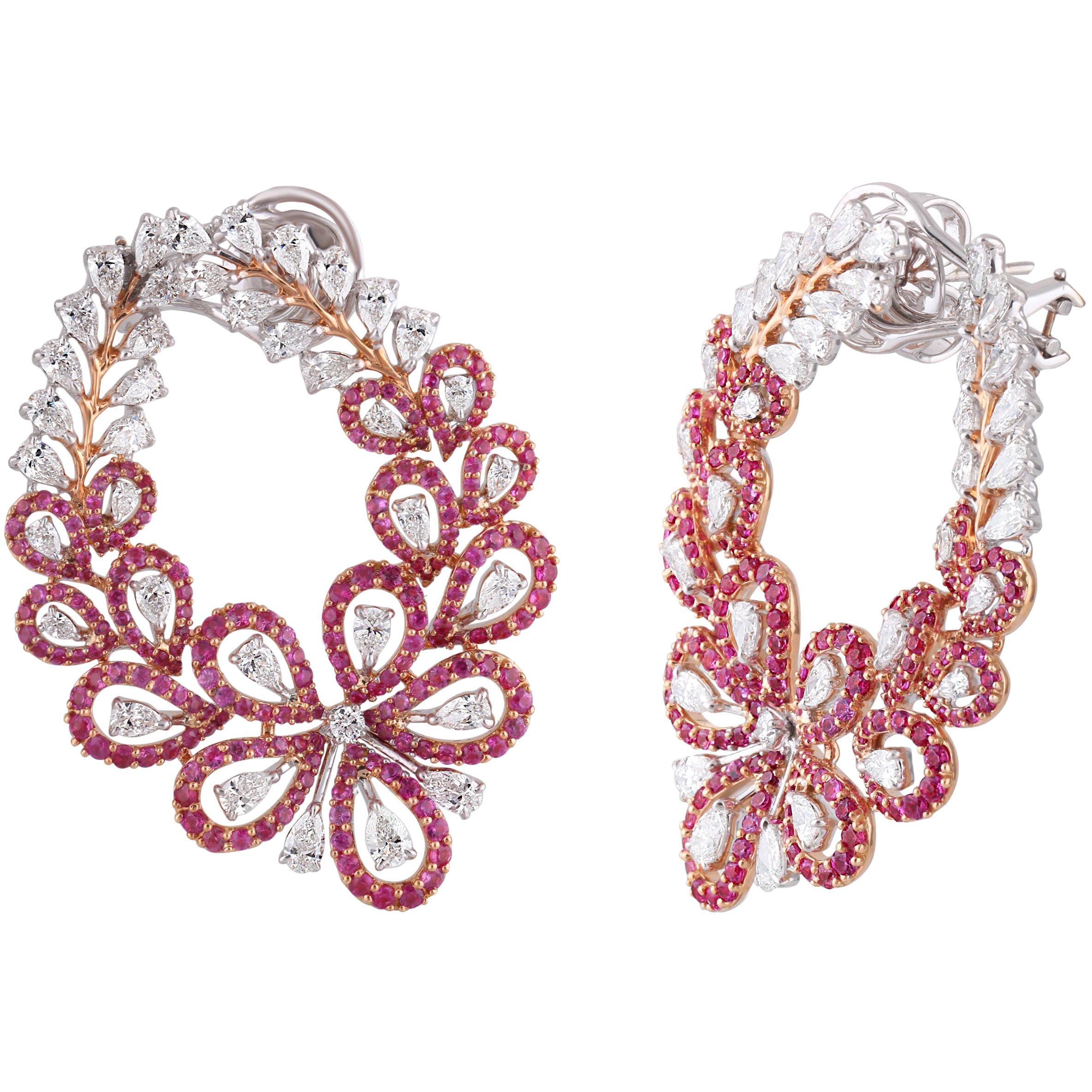Studio Rêves Pink Sapphire and Diamond Stud Earrings in 18 Karat Gold For Sale