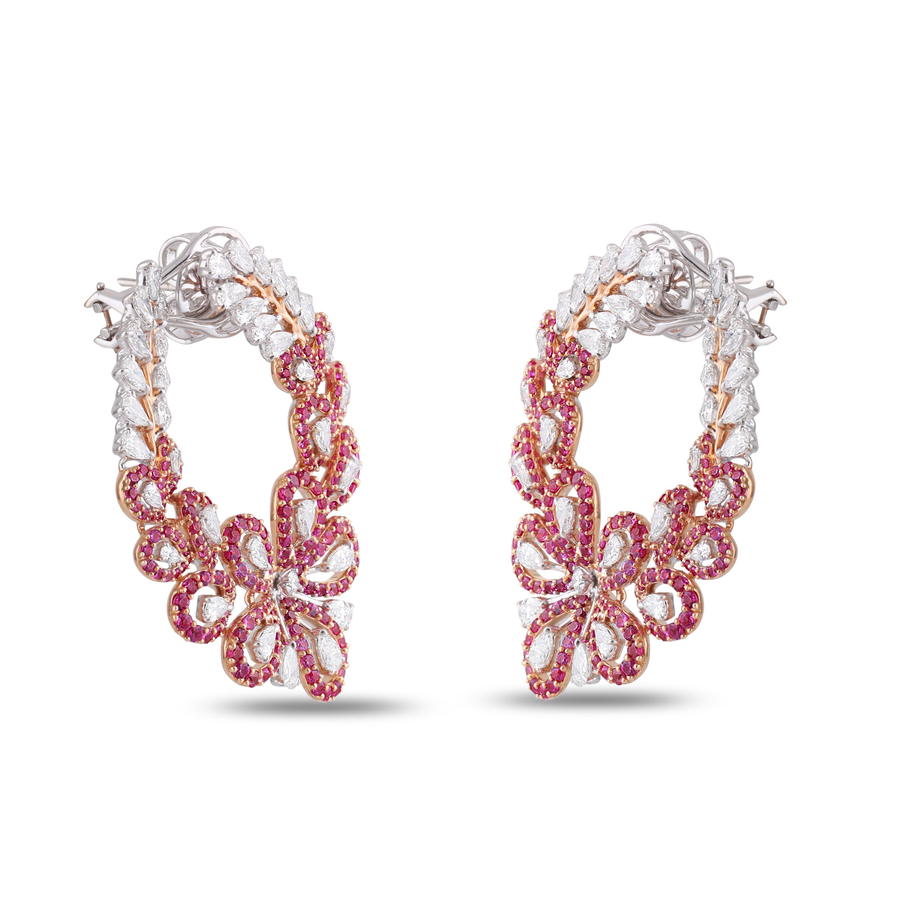 Women's Studio Rêves Pink Sapphire and Diamond Stud Earrings in 18 Karat Gold For Sale