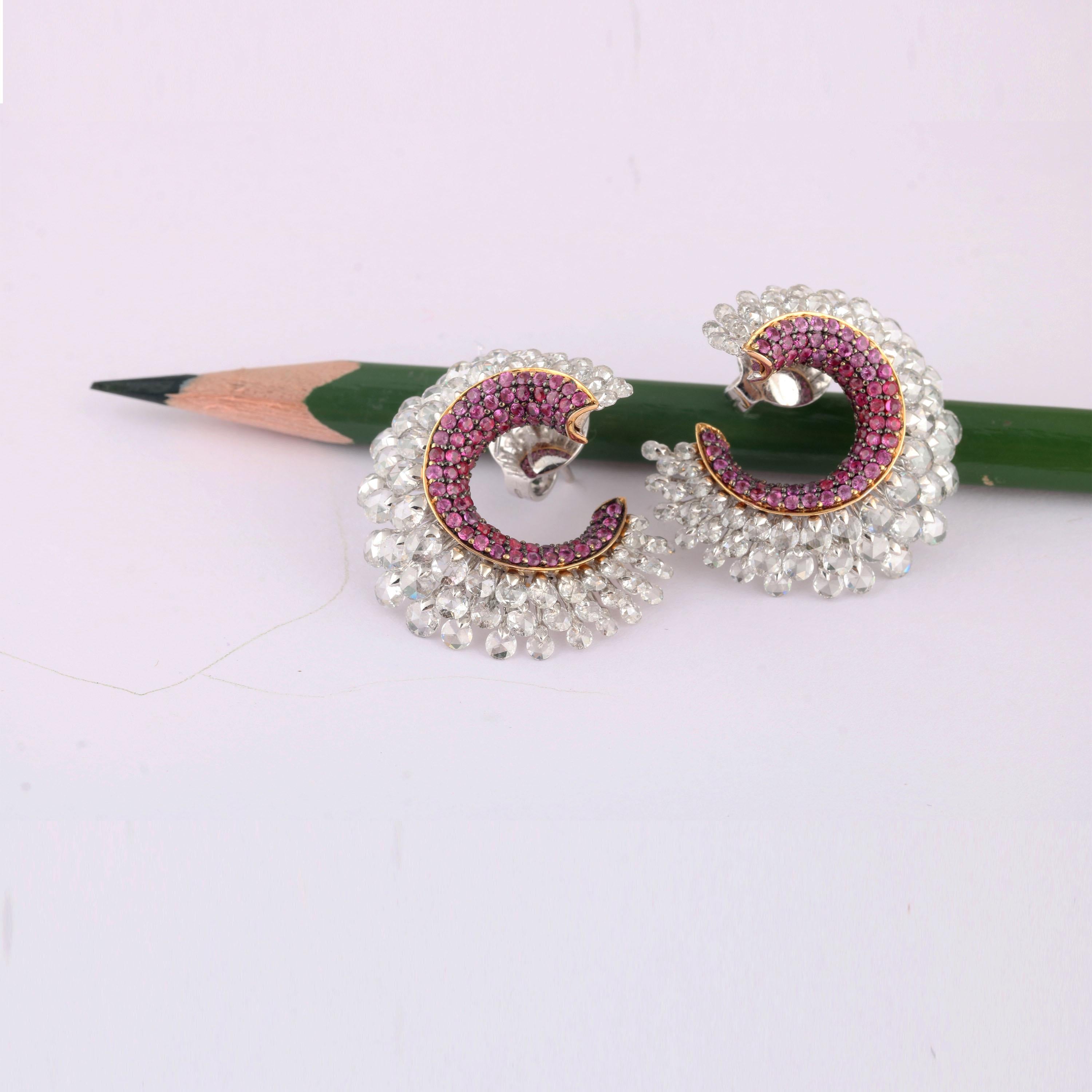 Pendientes Studio Rêves de zafiro rosa y diamante talla rosa en oro de 18 quilates Corte rosa en venta