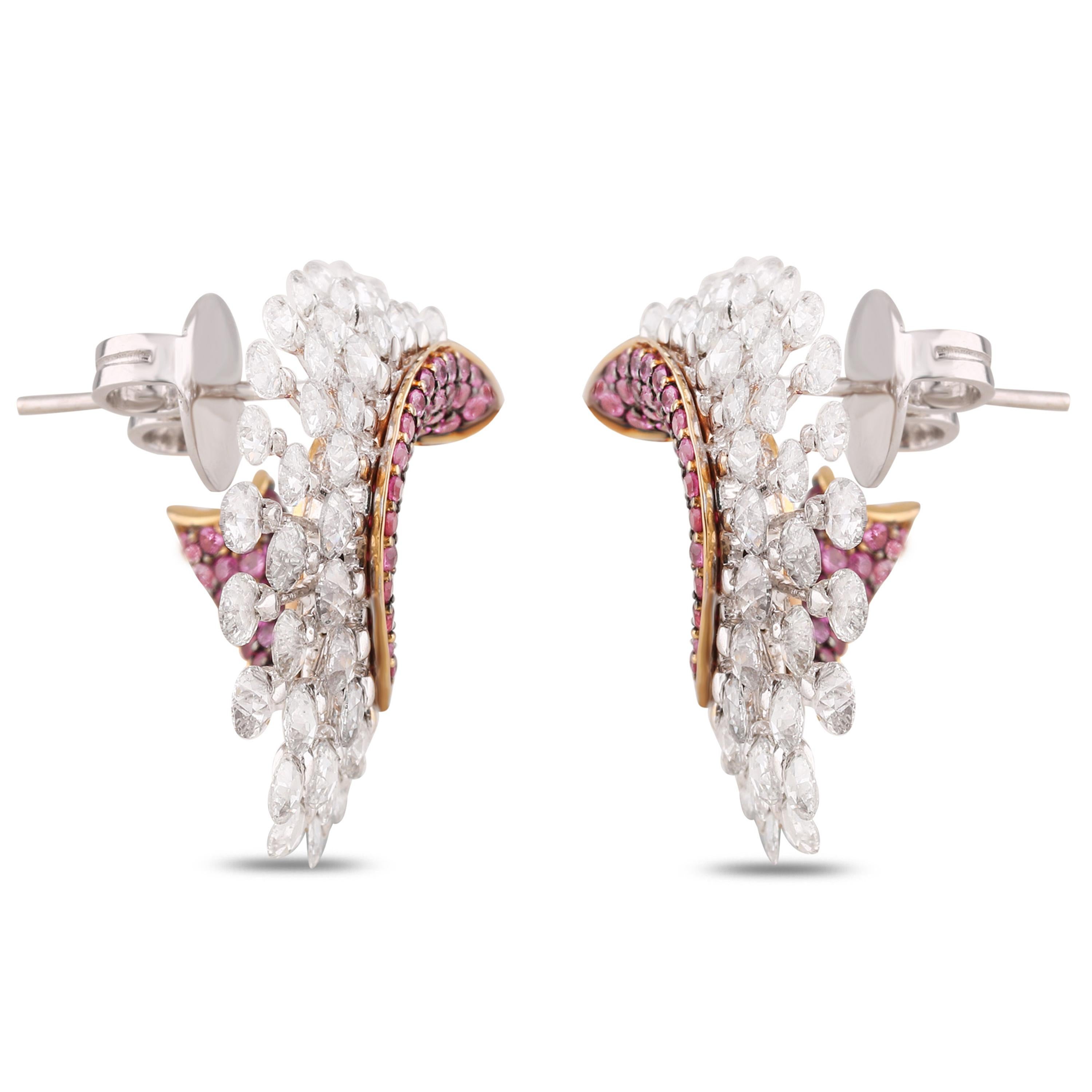 De las mujeres Pendientes Studio Rêves de zafiro rosa y diamante talla rosa en oro de 18 quilates en venta