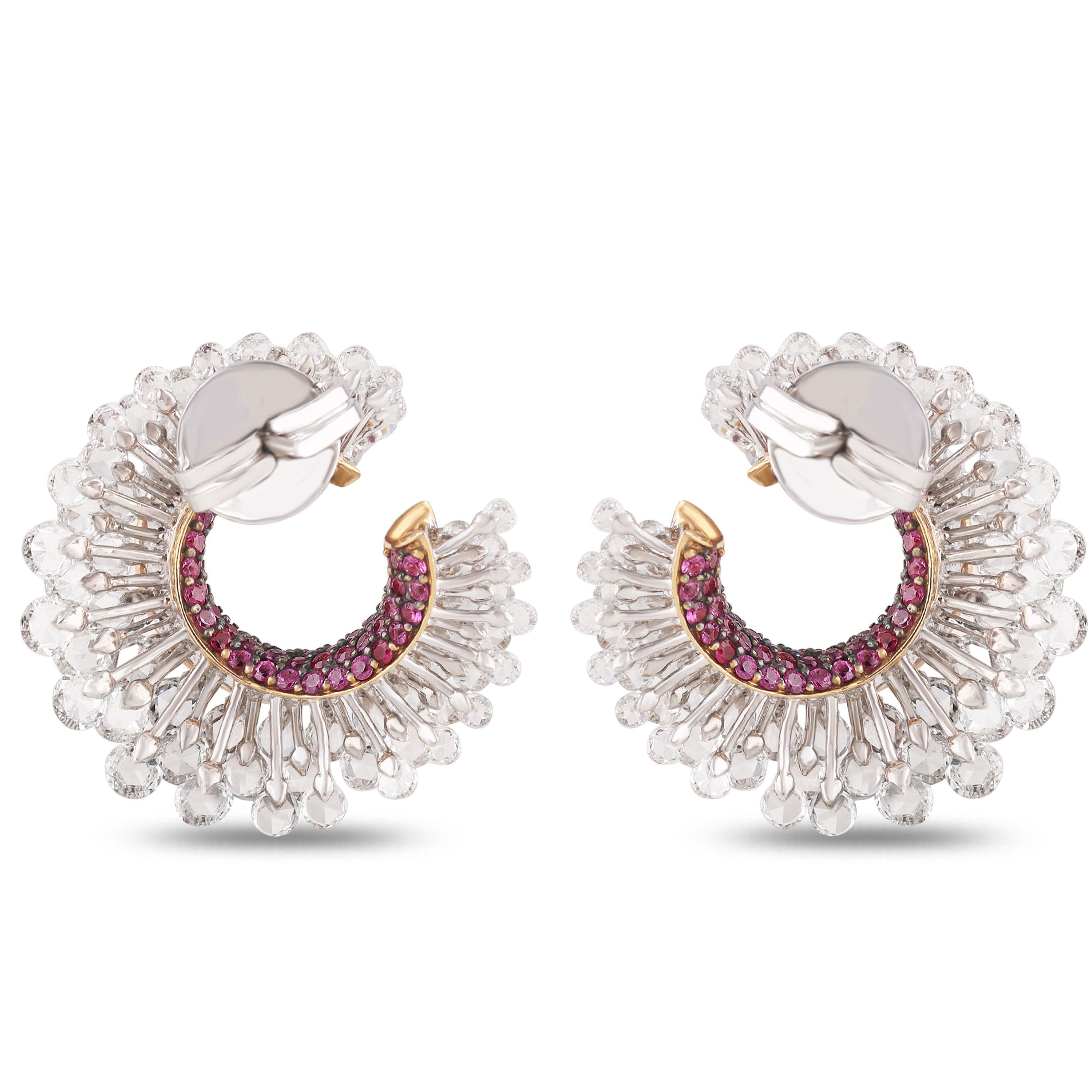 Studio Rêves Pink Sapphire and Rose Cut Diamond Stud Earrings in 18 Karat Gold For Sale 2