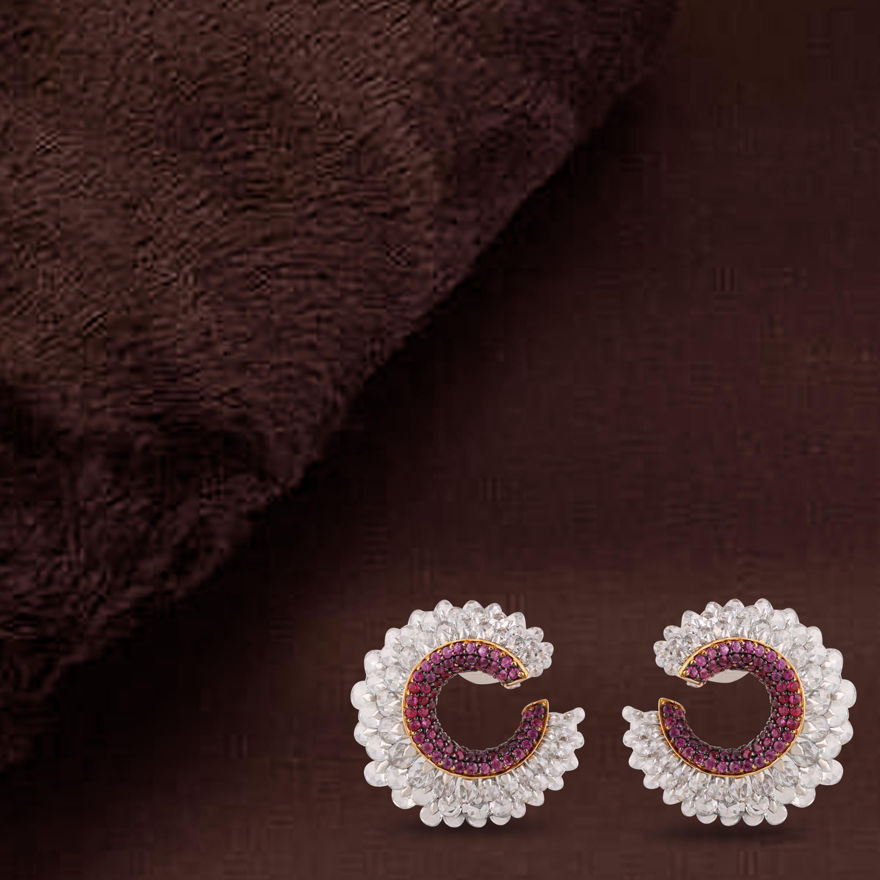 Pendientes Studio Rêves de zafiro rosa y diamante talla rosa en oro de 18 quilates en venta 2