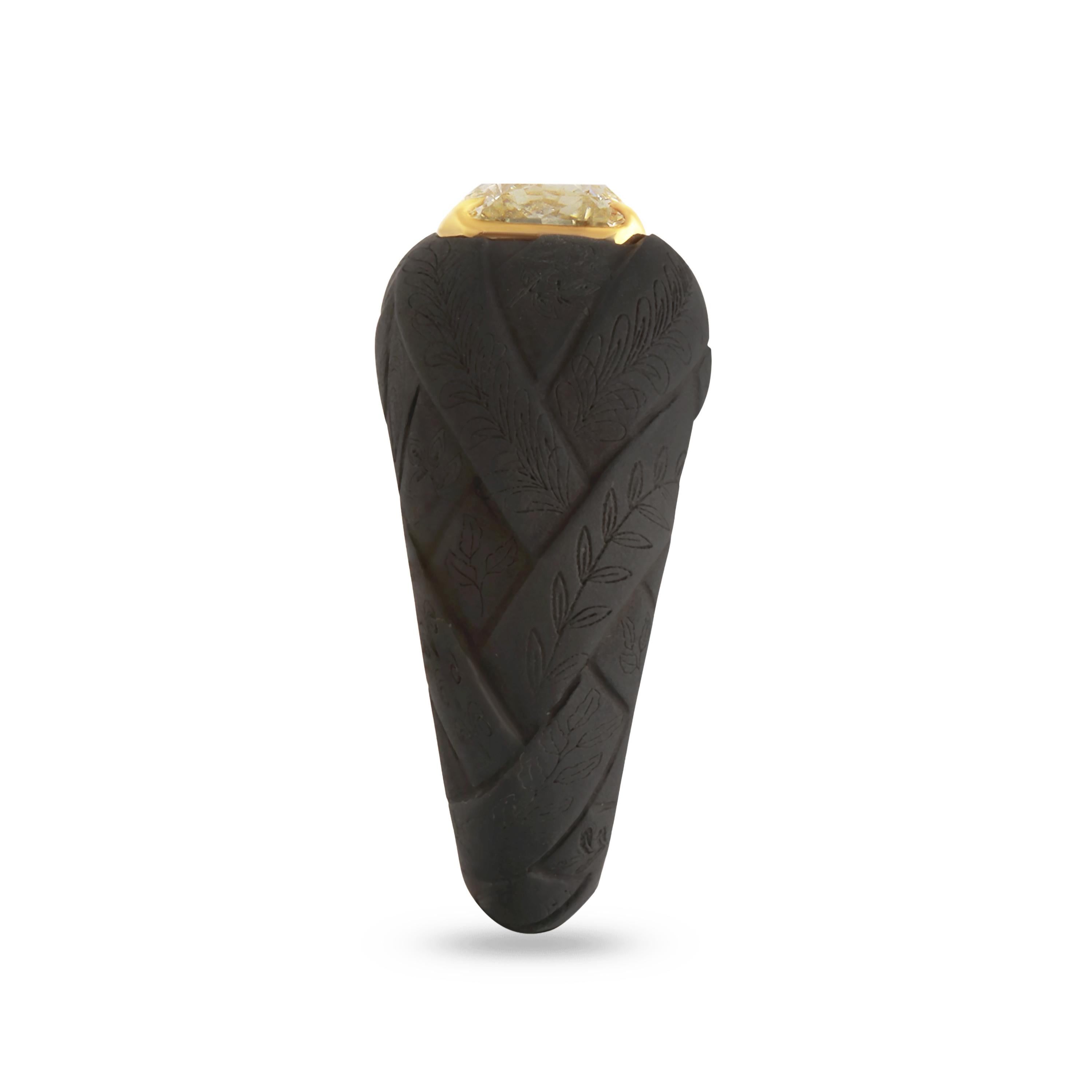 Radiant Cut Studio Rêves “Radiant Dawn” Yellow Diamond Titanium Ring with 18k Gold For Sale