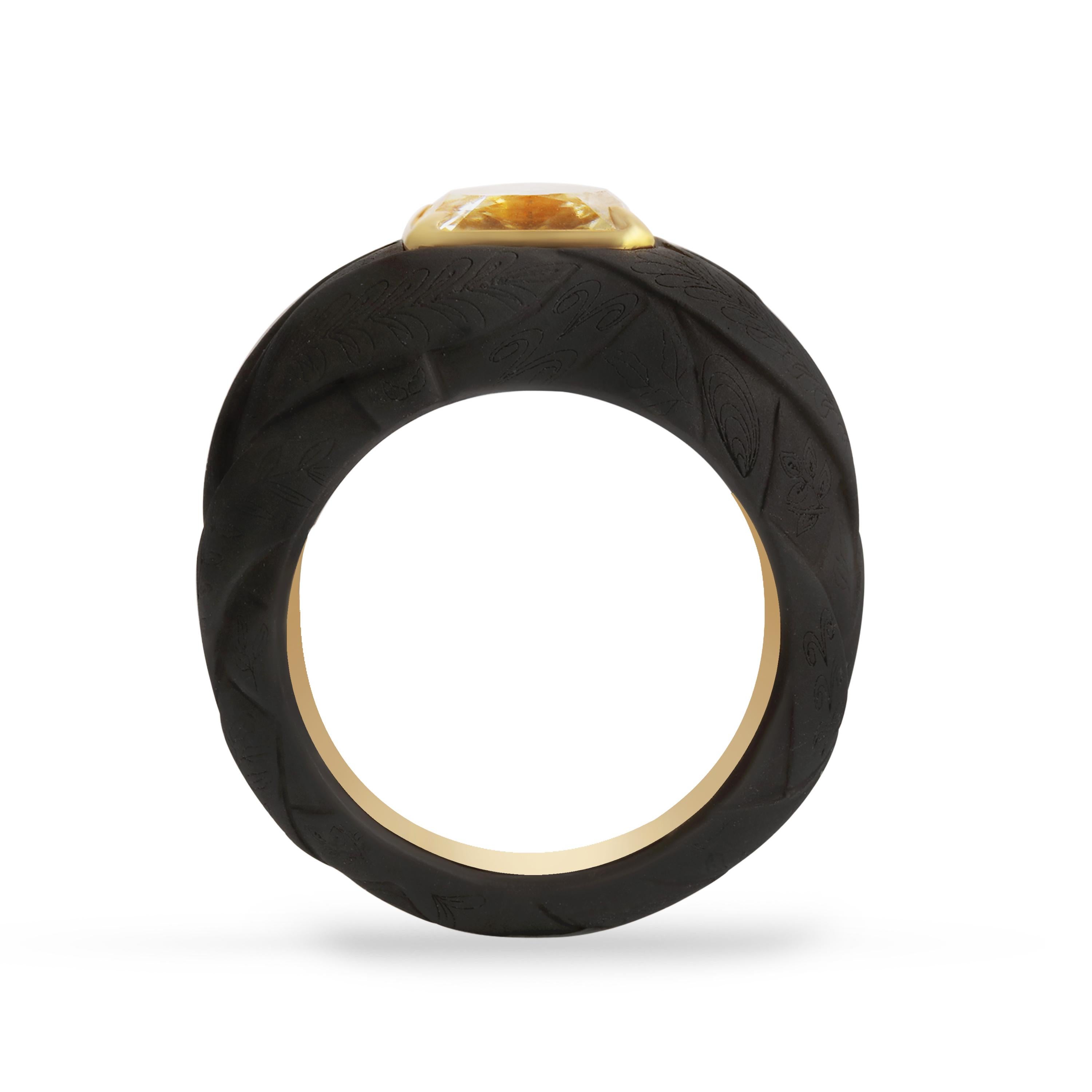 Studio Rêves “Radiant Dawn” Yellow Diamond Titanium Ring with 18k Gold In New Condition For Sale In Mumbai, Maharashtra