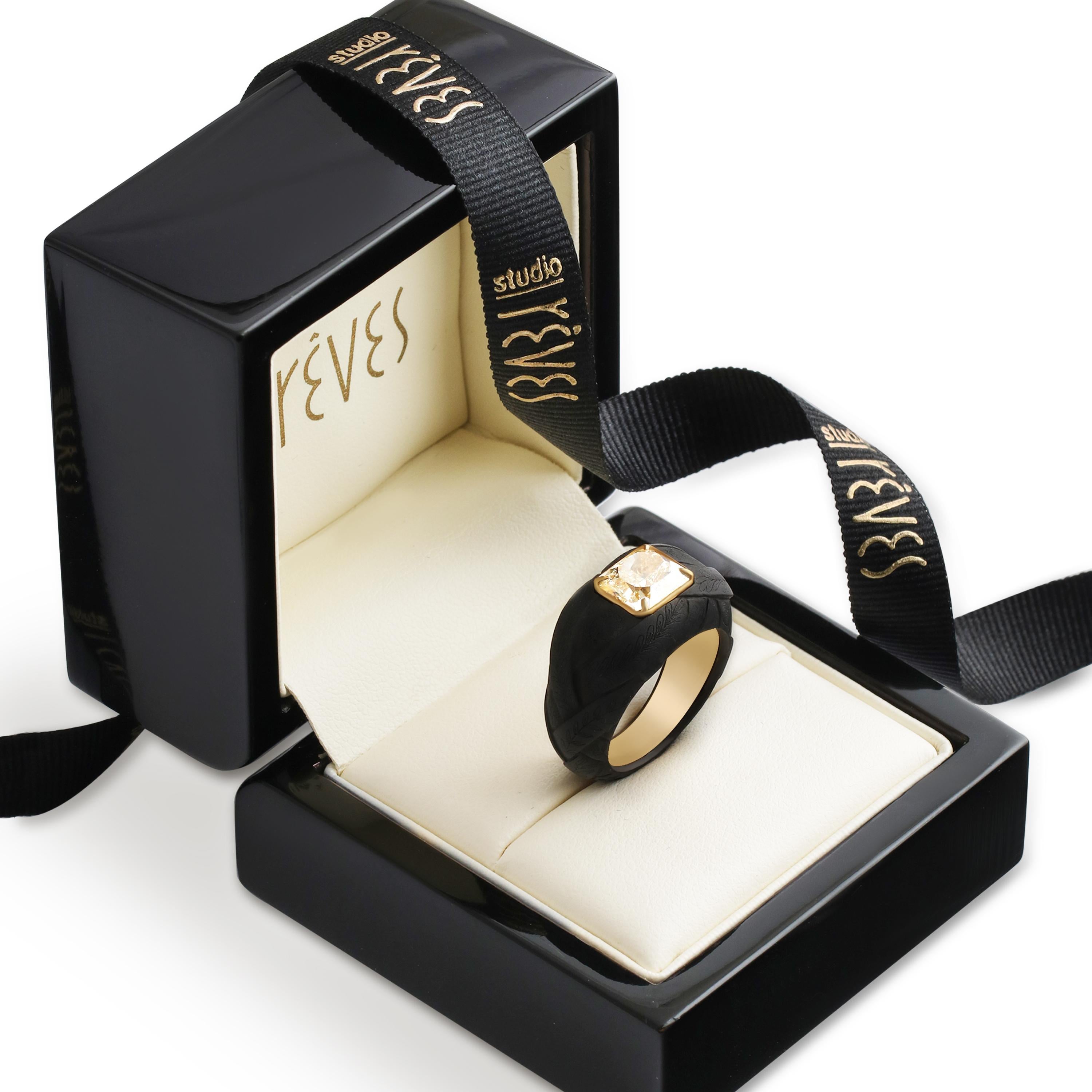 Studio Rêves “Radiant Dawn” Yellow Diamond Titanium Ring with 18k Gold For Sale 3