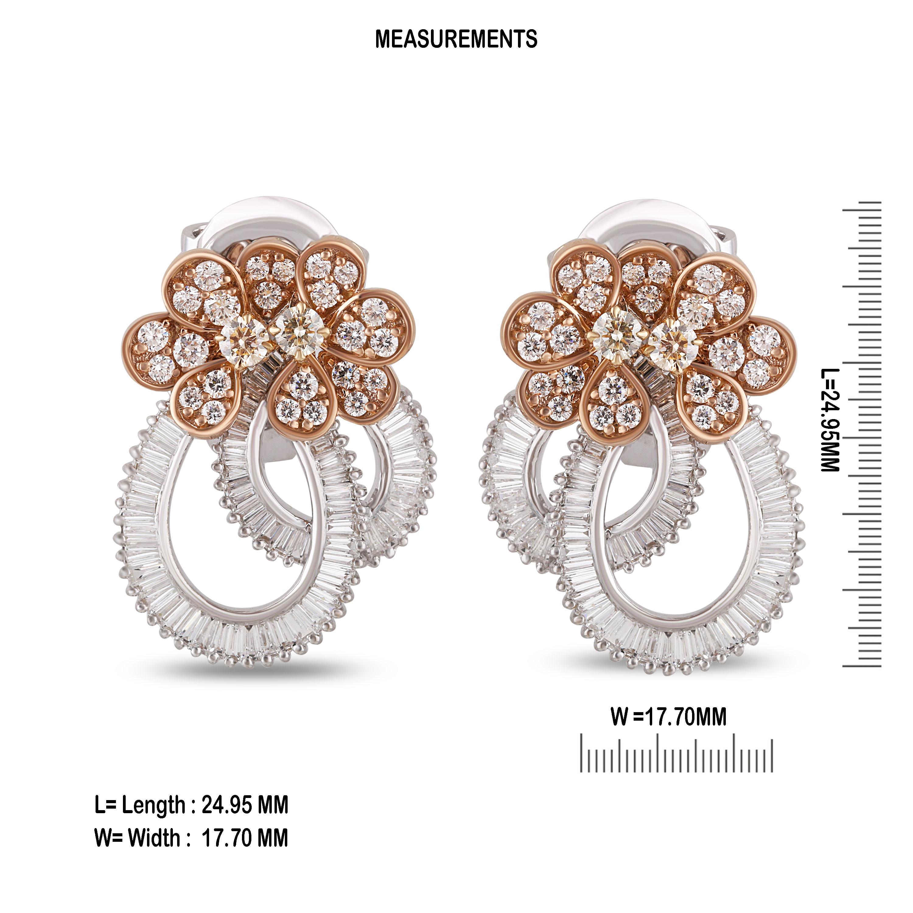 Studio Rêves Ribbon Baguette and Orange Diamond Stud Earrings in 18 Karat Gold In New Condition In Mumbai, Maharashtra