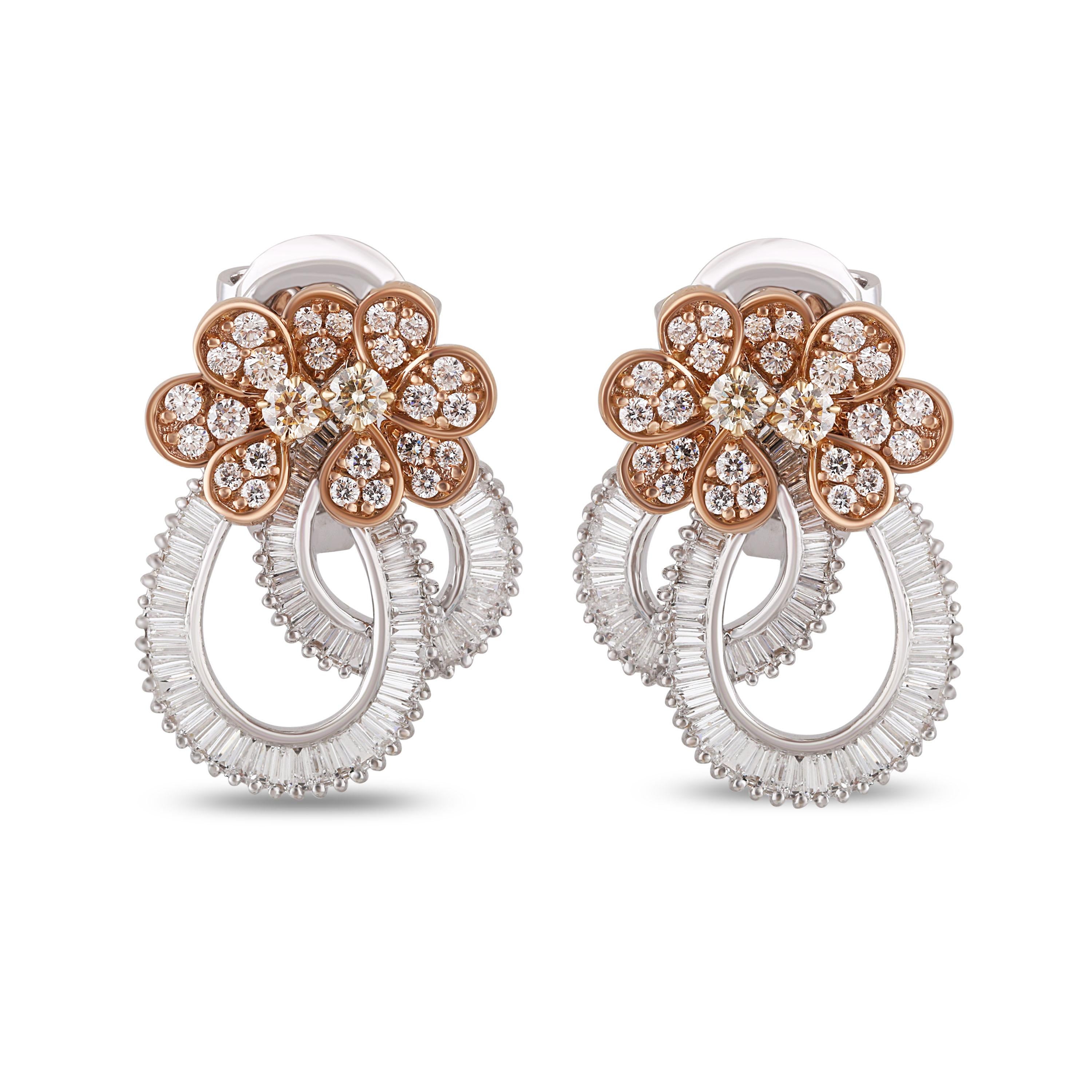 Women's Studio Rêves Ribbon Baguette and Orange Diamond Stud Earrings in 18 Karat Gold