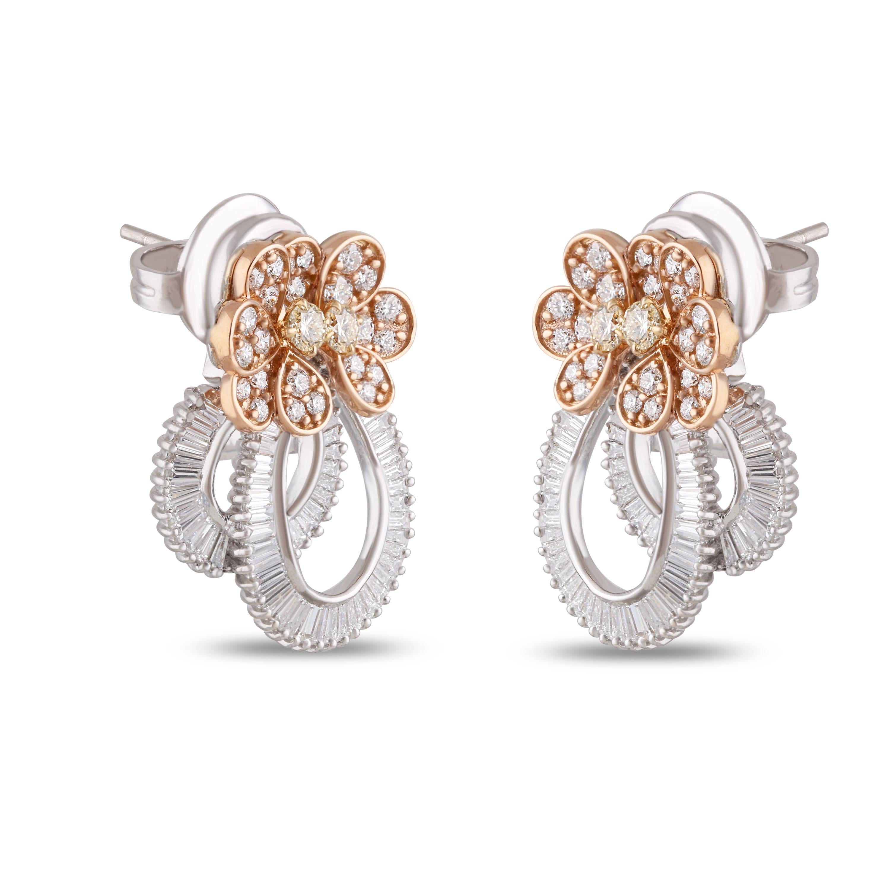 Studio Rêves Ribbon Baguette and Orange Diamond Stud Earrings in 18 Karat Gold 1